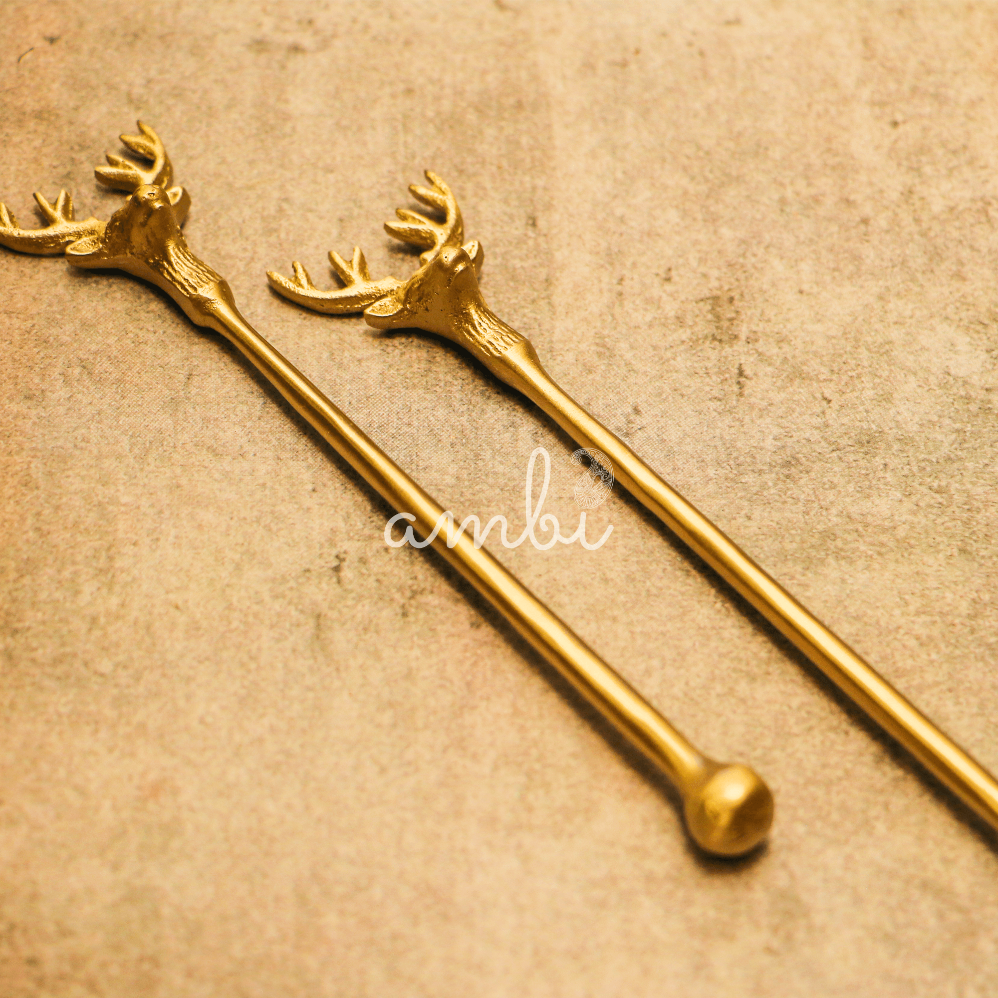 Brass Reindeer Head Cocktail Stirrers