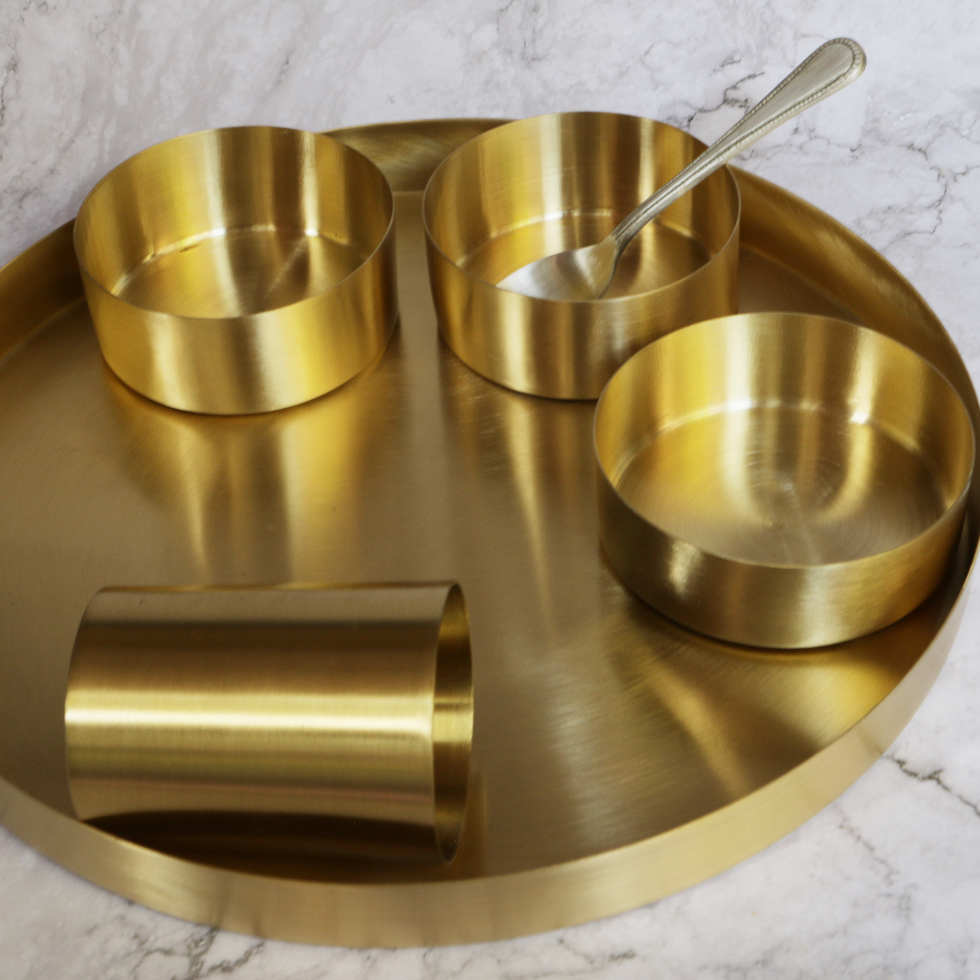 Brass Super Value Thali Set - Set of 6 pieces - Matt Finish