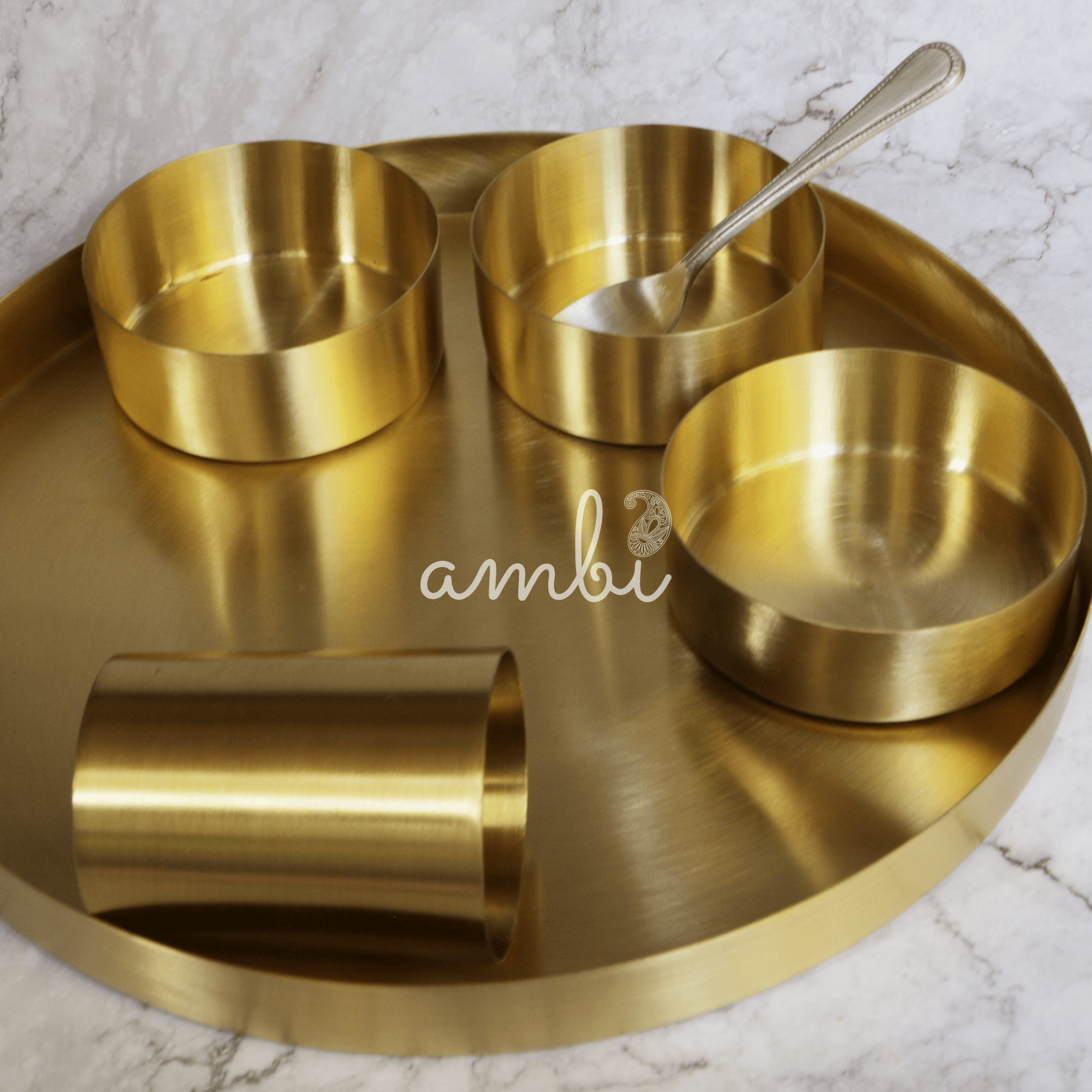 Brass Super Value Thali Set - Set of 6 pieces - Matt Finish