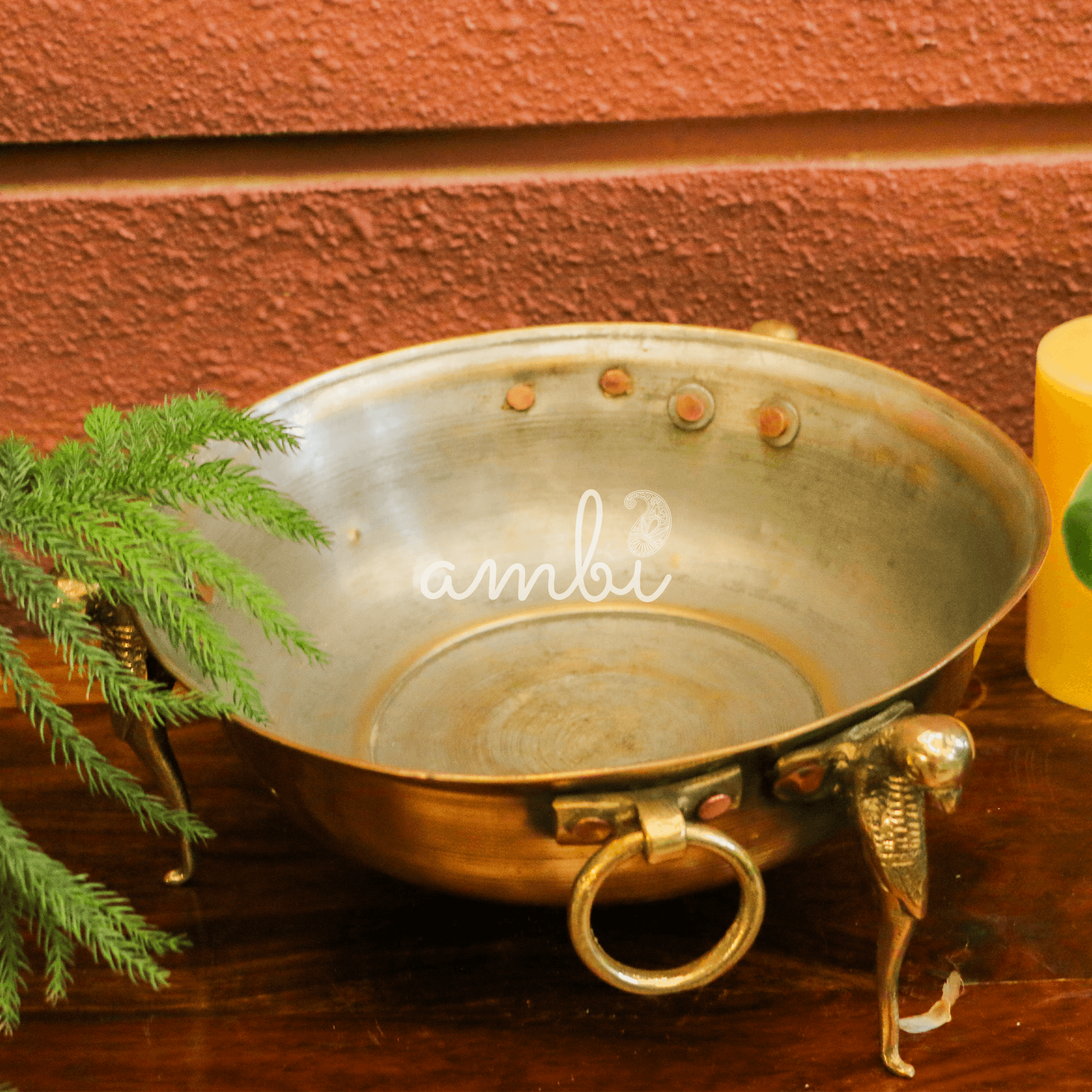 Vintage Brass Urli / Container on Engraved Legs