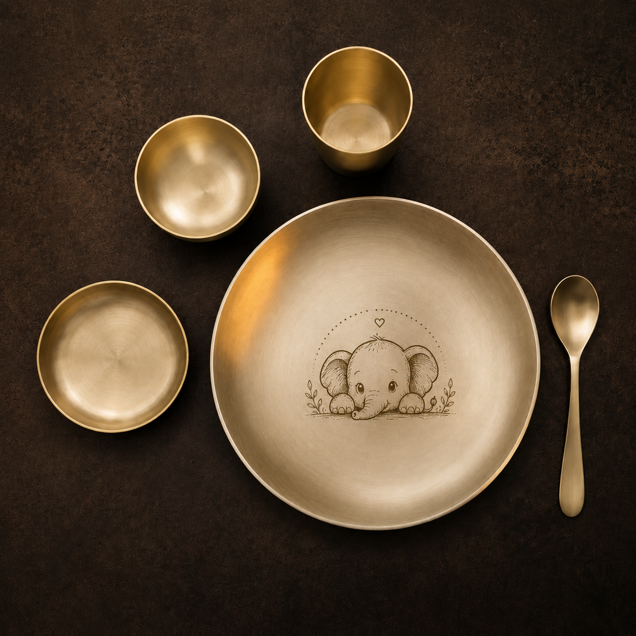 Ambi Pure Kansa Elephant Etched Dining Set with Bowls & Spoon