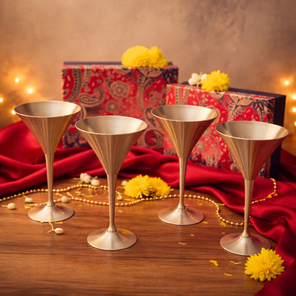 Ambi Vintage-Inspired Pure Kansa Wine / Cocktail / Martini Glasses – Matte Finish - Set of 2