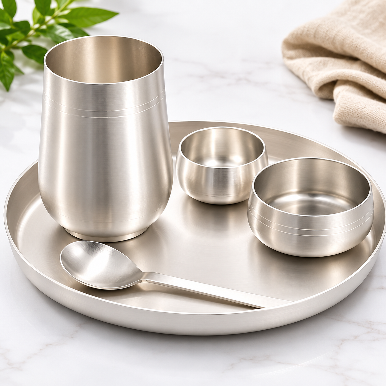 Ambi BIS 92.5 Silver-Plated Kansa Thali Set of 5 | Luxury Dining
