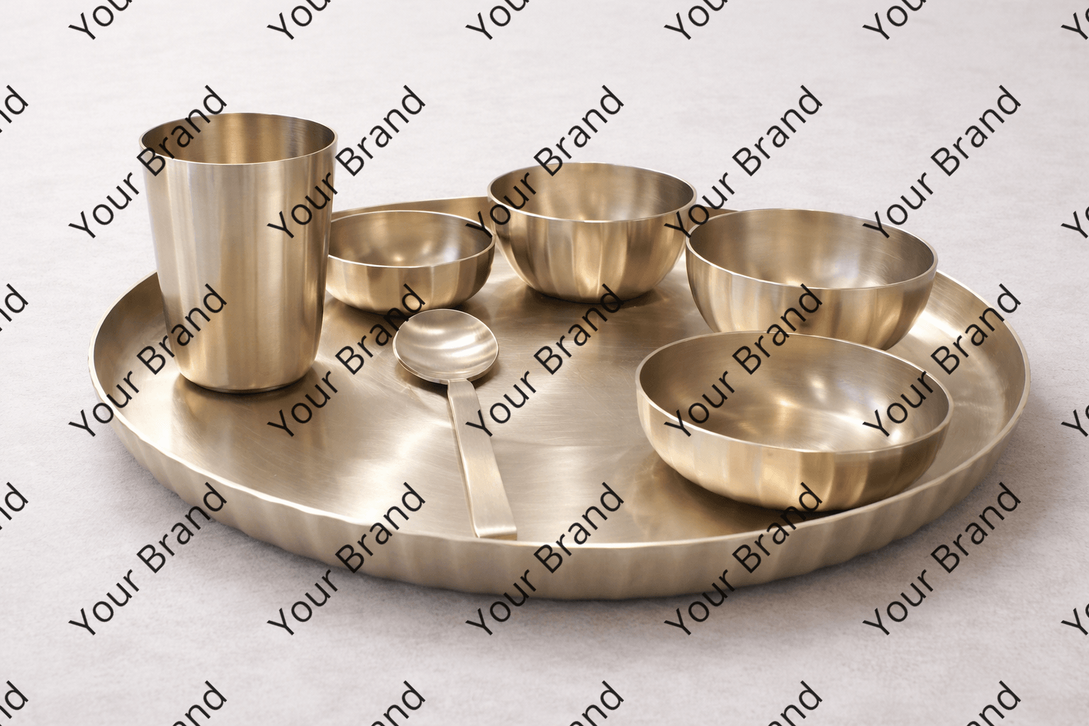 Ambi Exclusive – India's Only Ribbed Edges Kansa Designer Thali Set | 100% Lead-Free | 7 Pieces