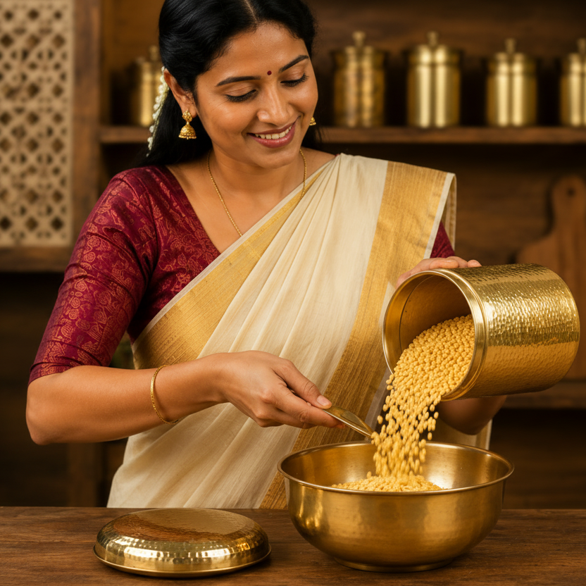 Ambi Home Pure Brass Hammered Dabba 10 litre | Kitchen Storage Box for Atta, Dal, Spices – Capacity – 10.005 ML