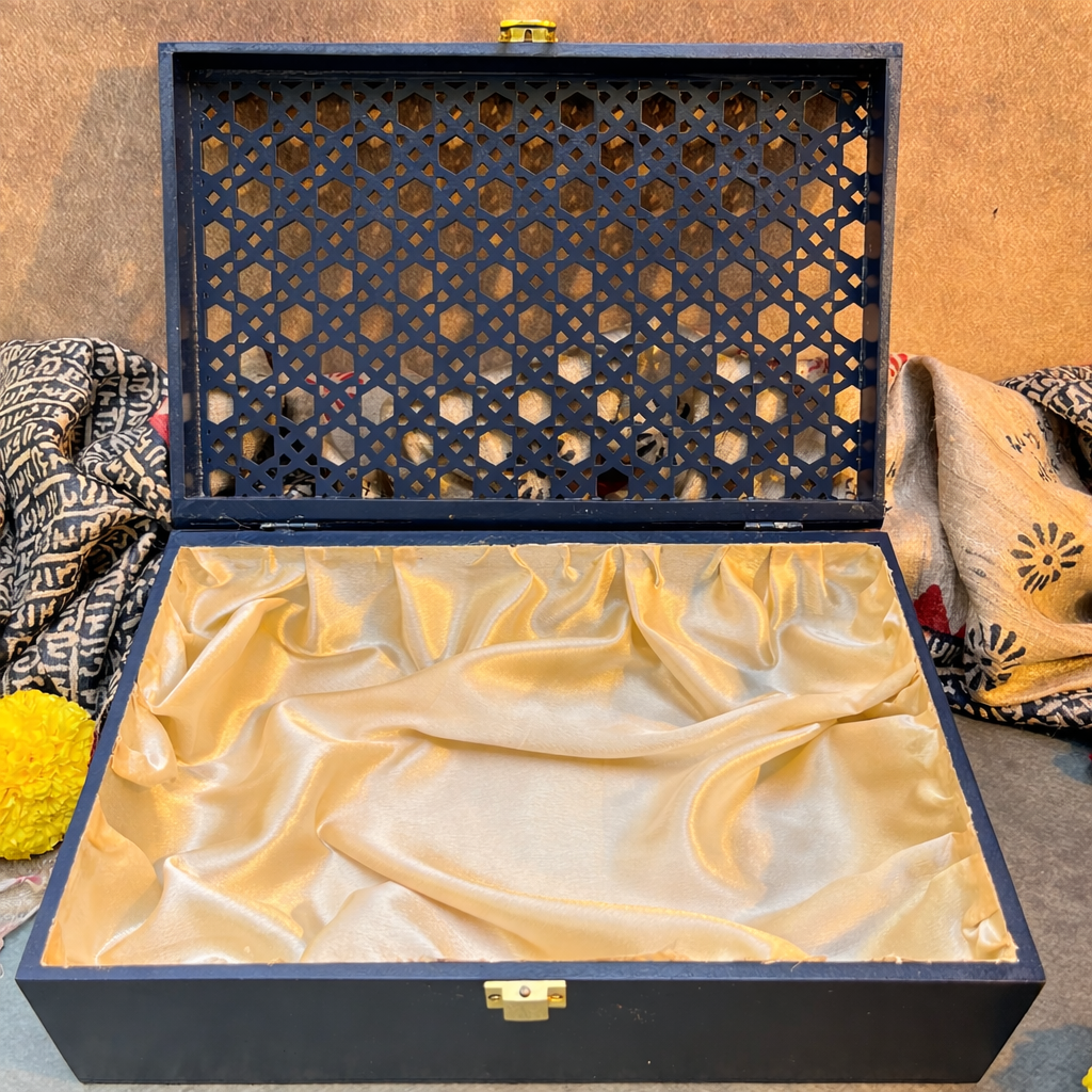 AMBI Premium Noor Jaali Wooden Gift Box – Navy Blue