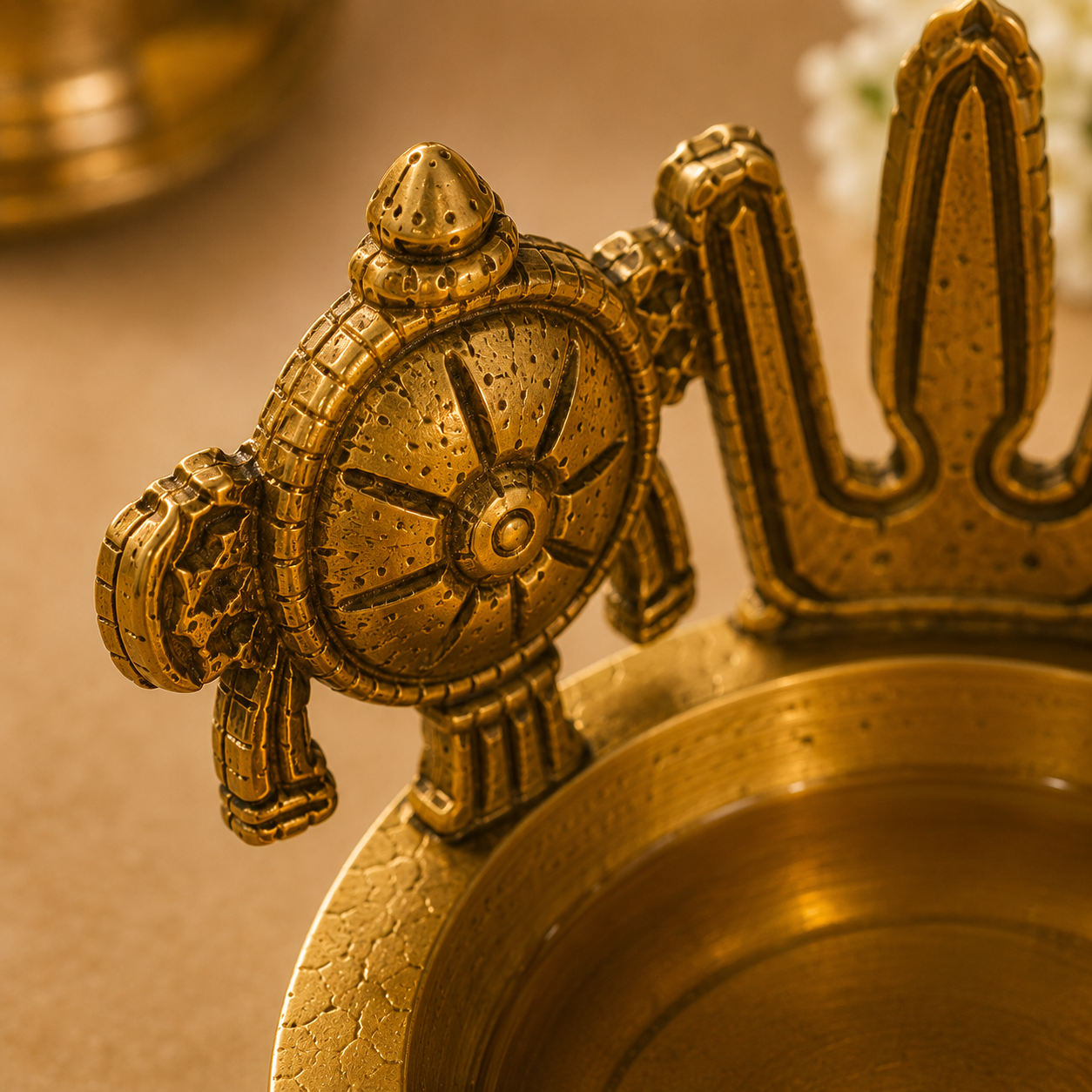 Ambi Pure Brass Tirumala Mudra Deepam | Handcrafted Balaji Shankh Chakra Diya