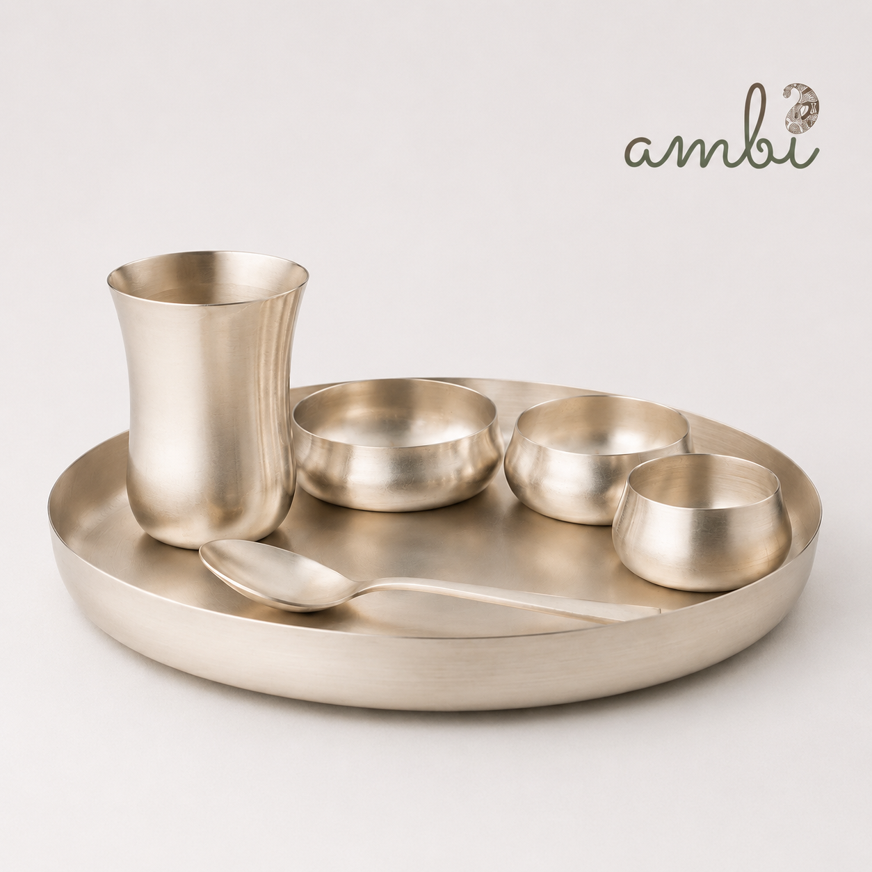 Ambi Silver Thali Set of 6 – BIS 92.5 Certified Pure Silver-Plated Kansa | Luxury Dining