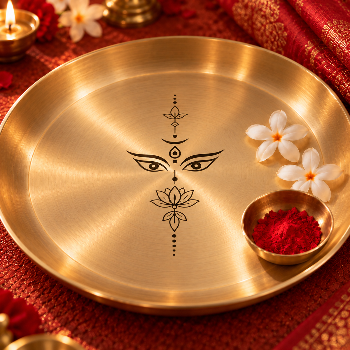 Ambi Devi Range 100% Pure Kansa Thali with Devi Drishti Etching | 8 Inch Pooja Thali
