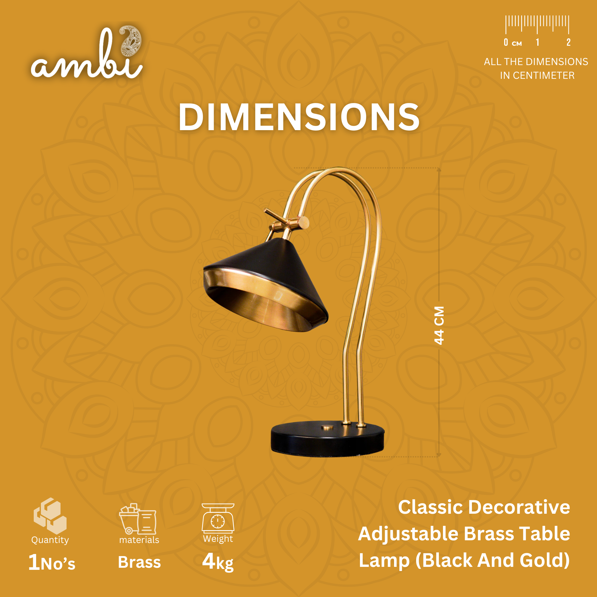 Classic Decorative Adjustable Brass Table Lamp (Black And Gold)