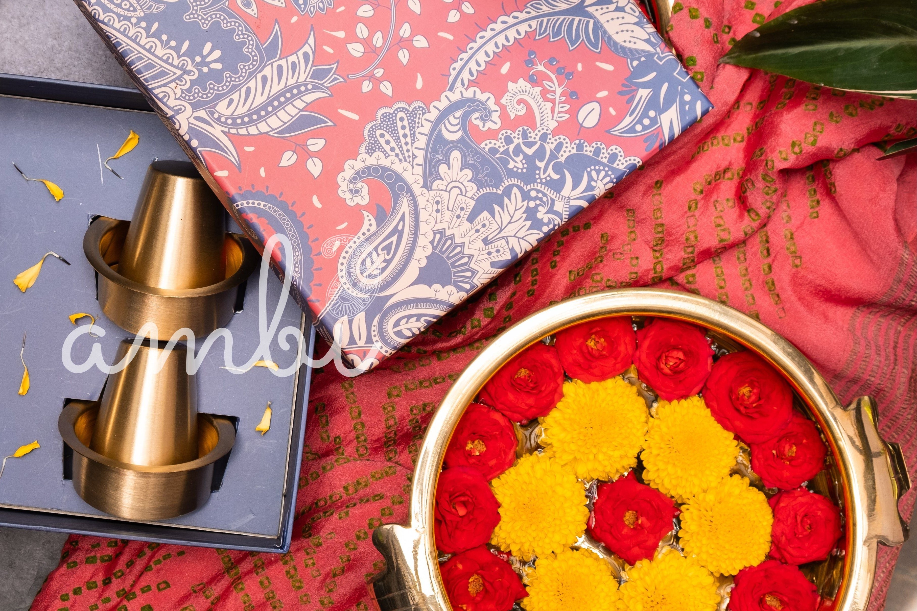 Ambi Gift of Aroma : Pure Brass Coffee Filter and 2 Dabara Cup Set in a Gift Box