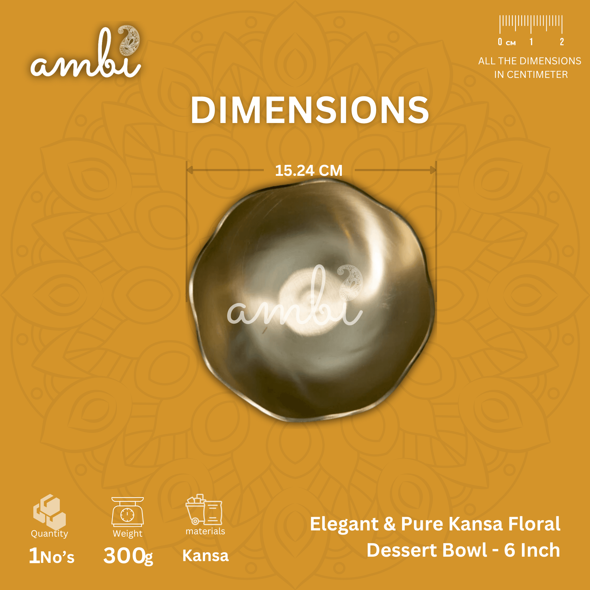 Elegant & Pure Kansa Floral Dessert Bowl - 6 Inch