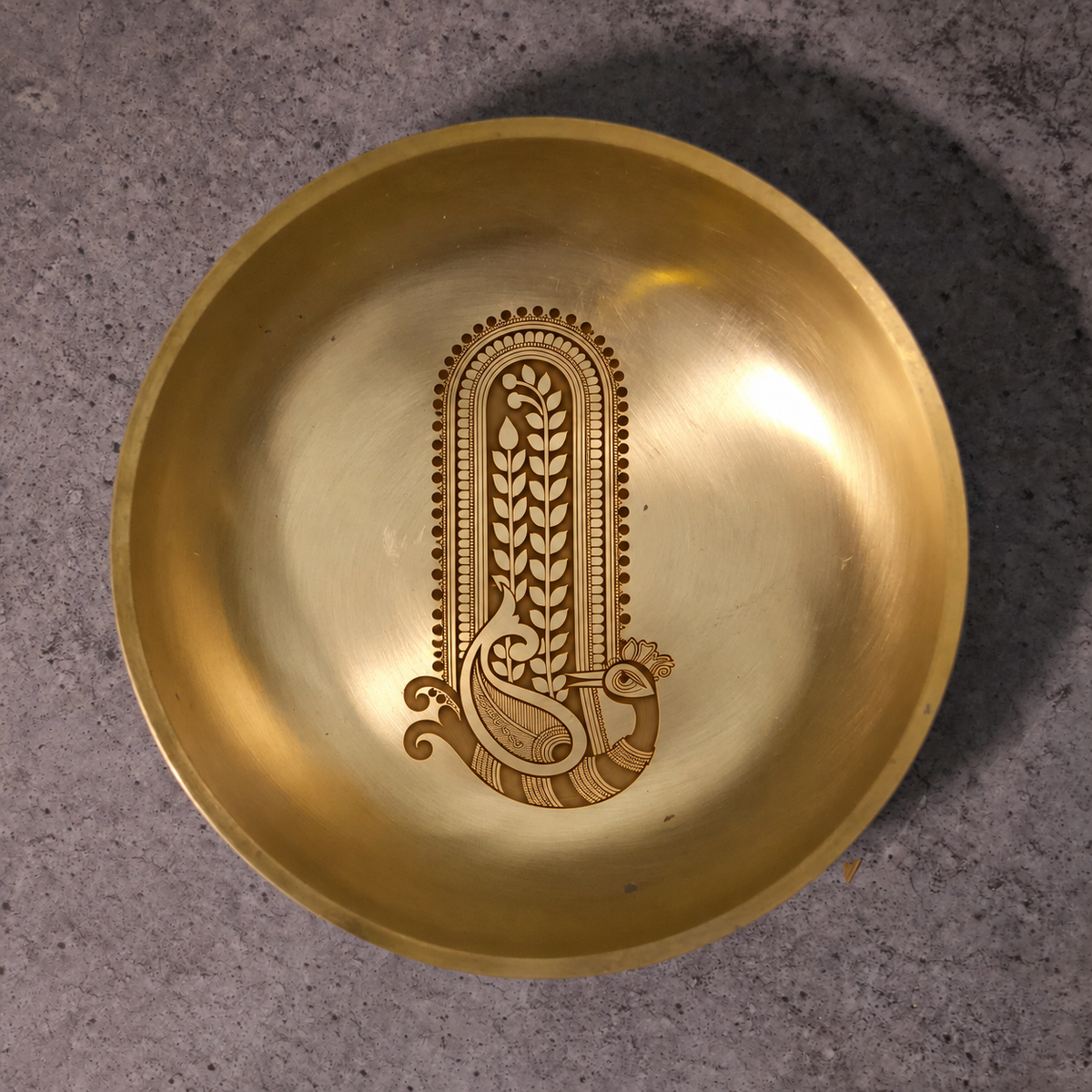 Ambi Mayura Rekha Etched Pure Kansa Thali | Madhubani-Inspired Collection-4 inch