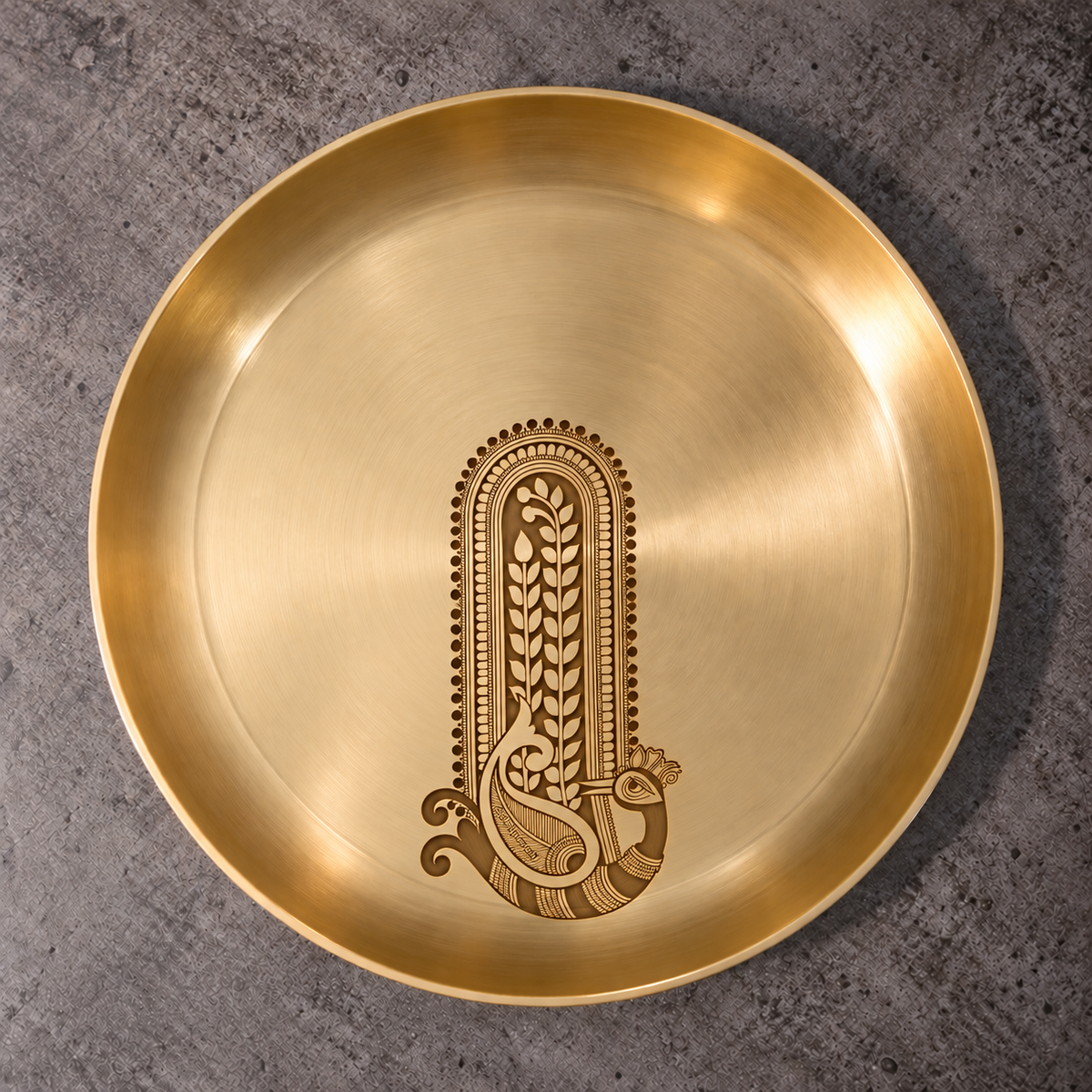 Ambi Mayura Rekha Etched Pure Kansa Thali | Madhubani-Inspired Collection-8 inch