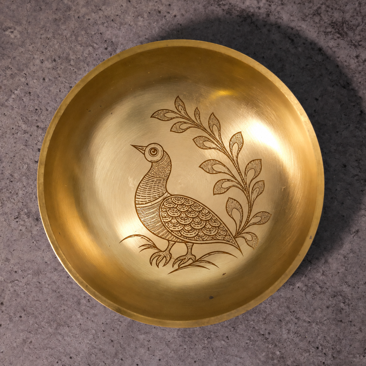 Ambi Pakshi Yugam Etched Pure Kansa Thali | Gond-Inspired Collection-4 inch