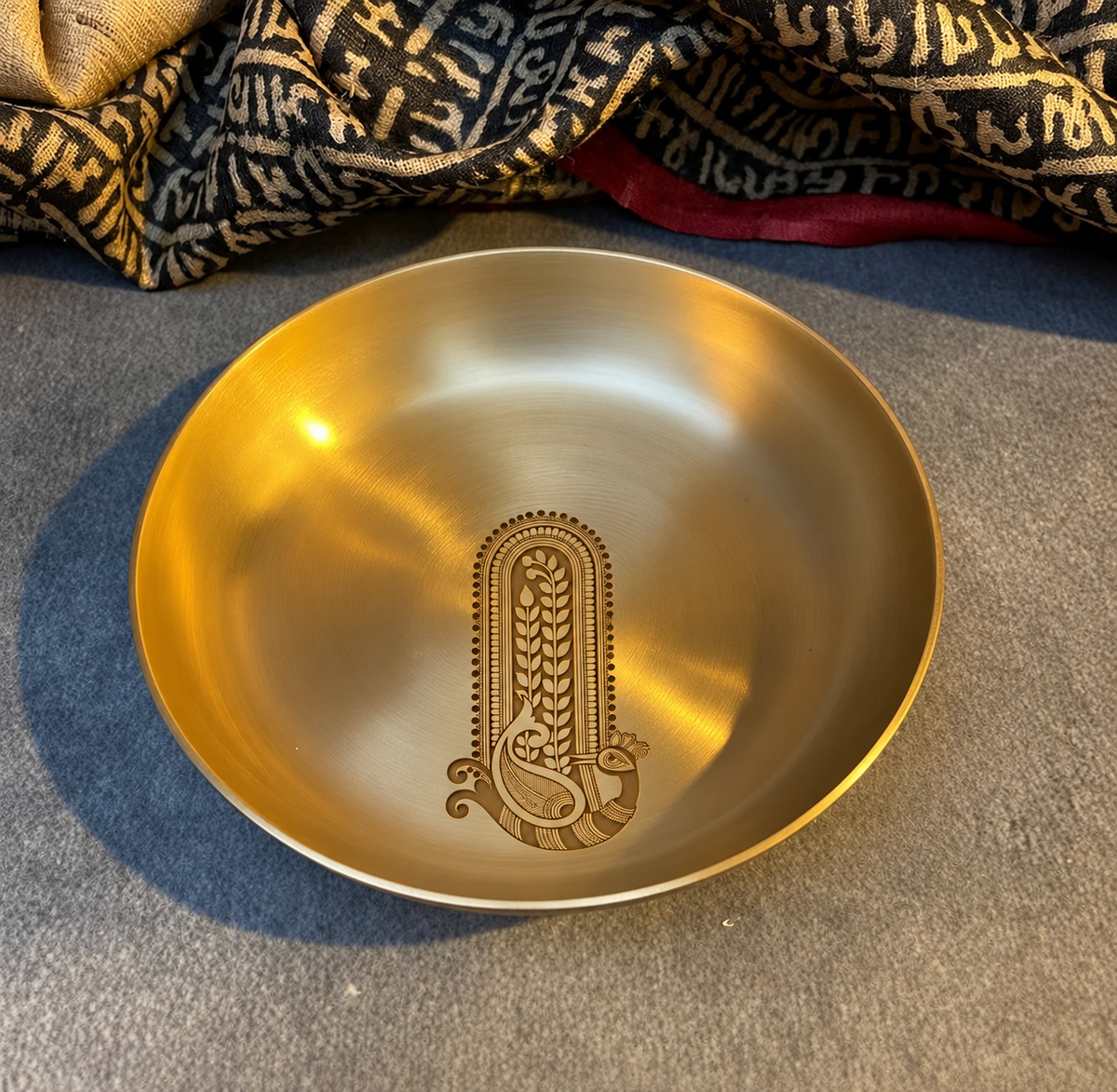 Ambi Mayura Rekha Etched Pure Kansa Thali | Madhubani-Inspired Collection-6 inch