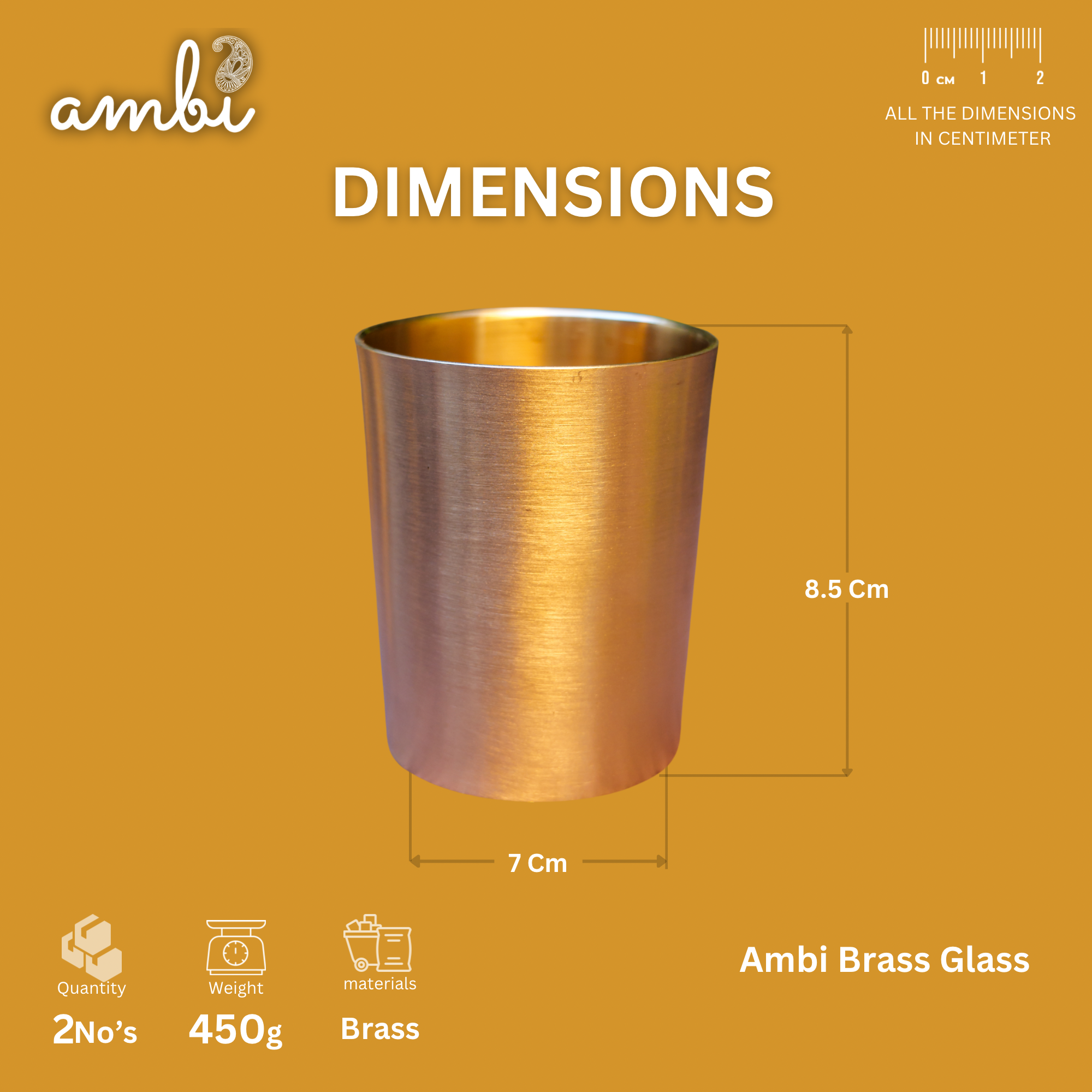 Ambi Pure 100% Lead Free Kansa Glass - Set of 2 - 250 ML each