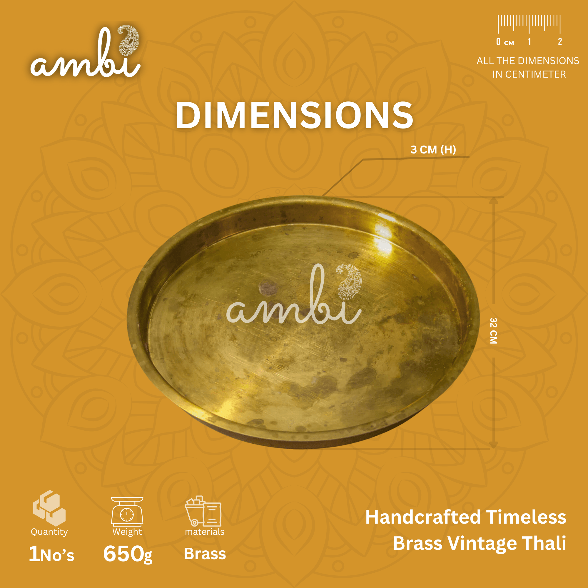 AMBI Handcrafted Timeless Brass Vintage Thali 650g