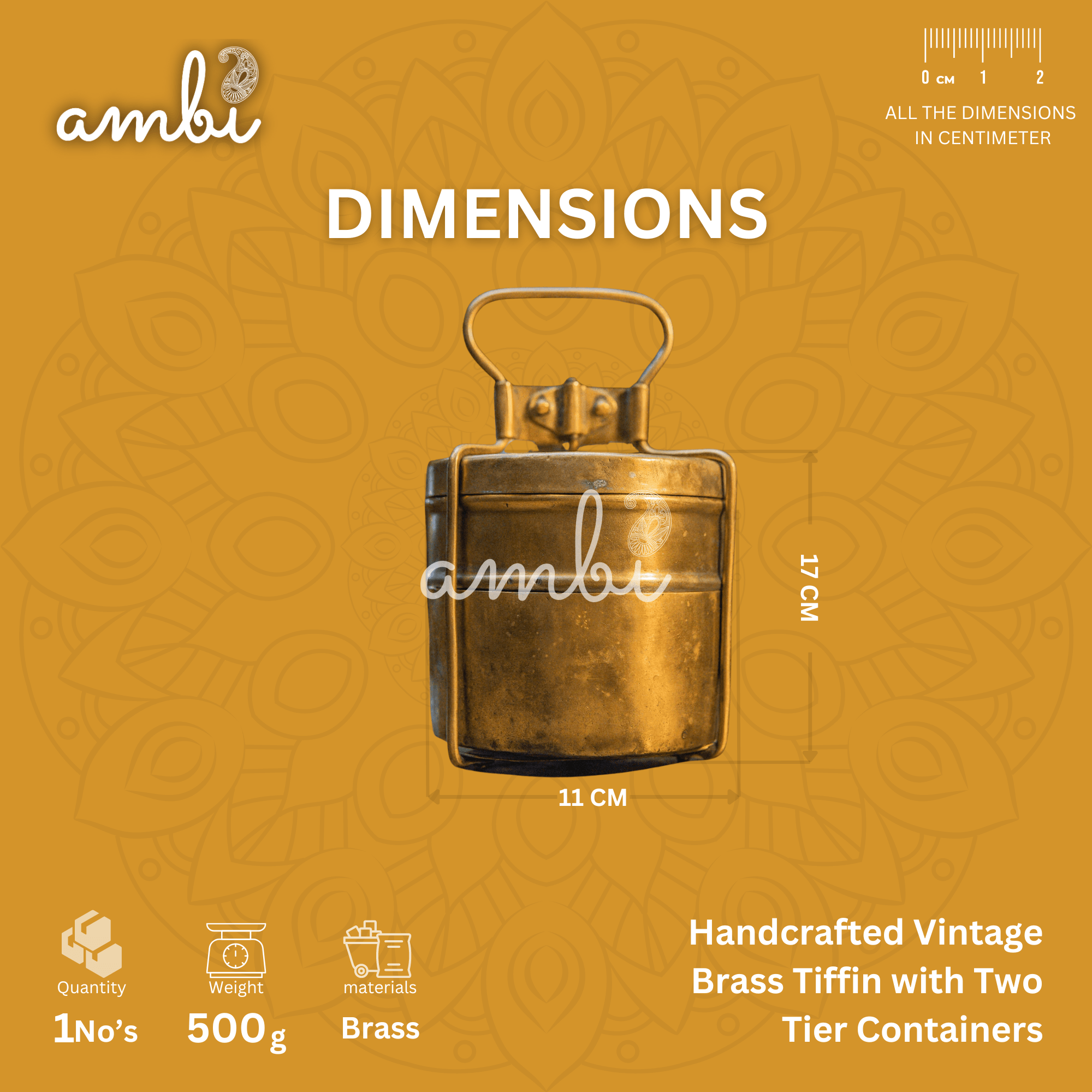 Handcrafted Vintage Brass Tiffin with Two Tier Containers