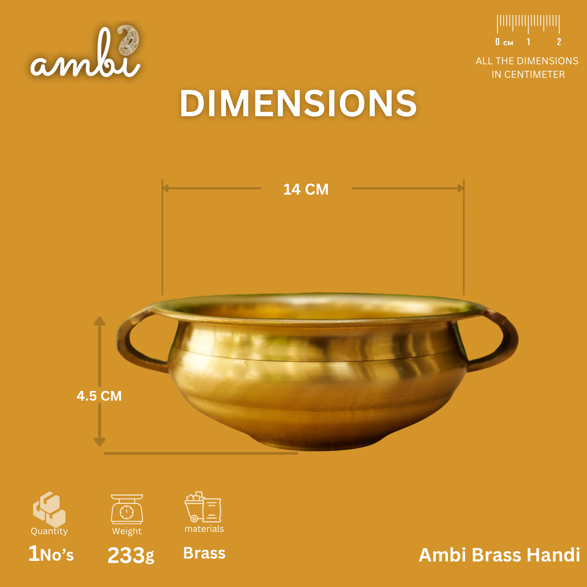 Ambi Pure Brass Mini Round Urli - 5.5 inches diameter