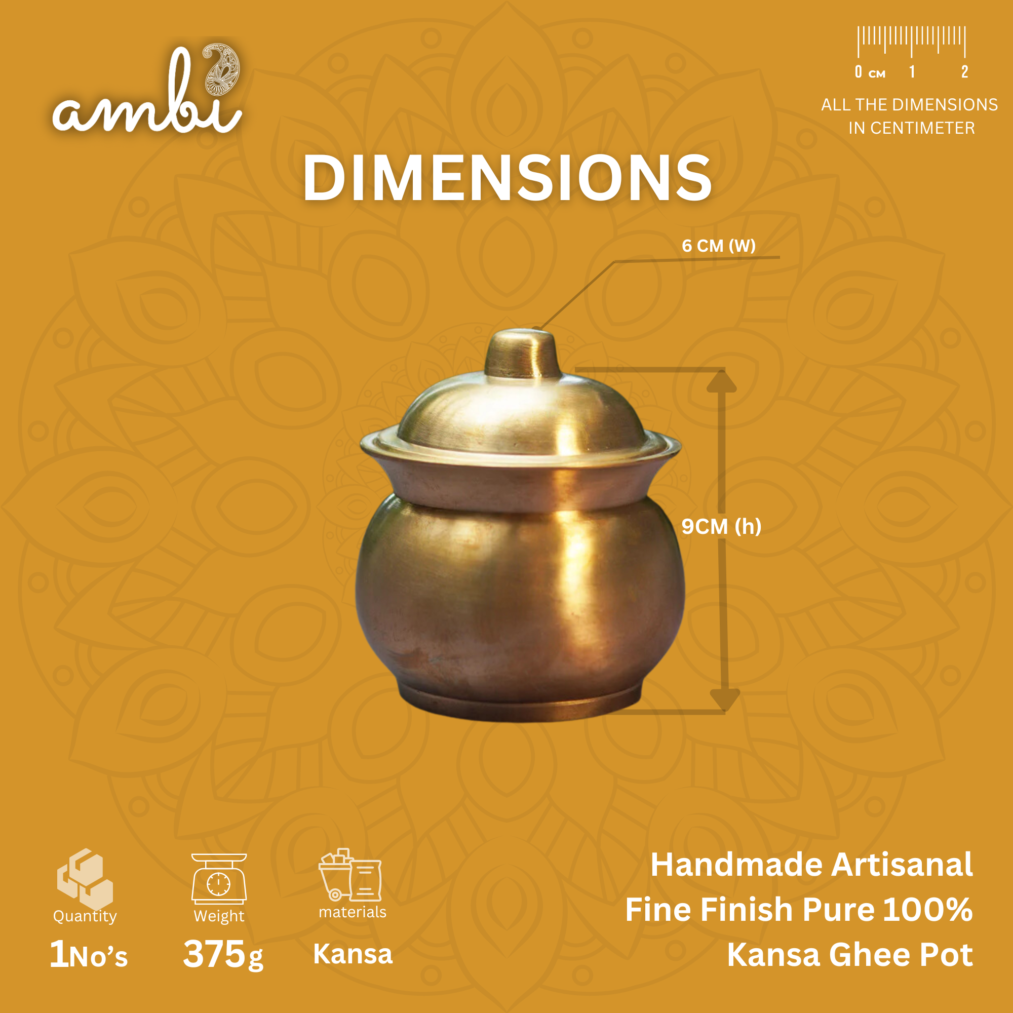 Handmade Artisanal Fine Finish Pure 100% Kansa Heavy Ghee Pot for Health Benefits - 200 ML Pot