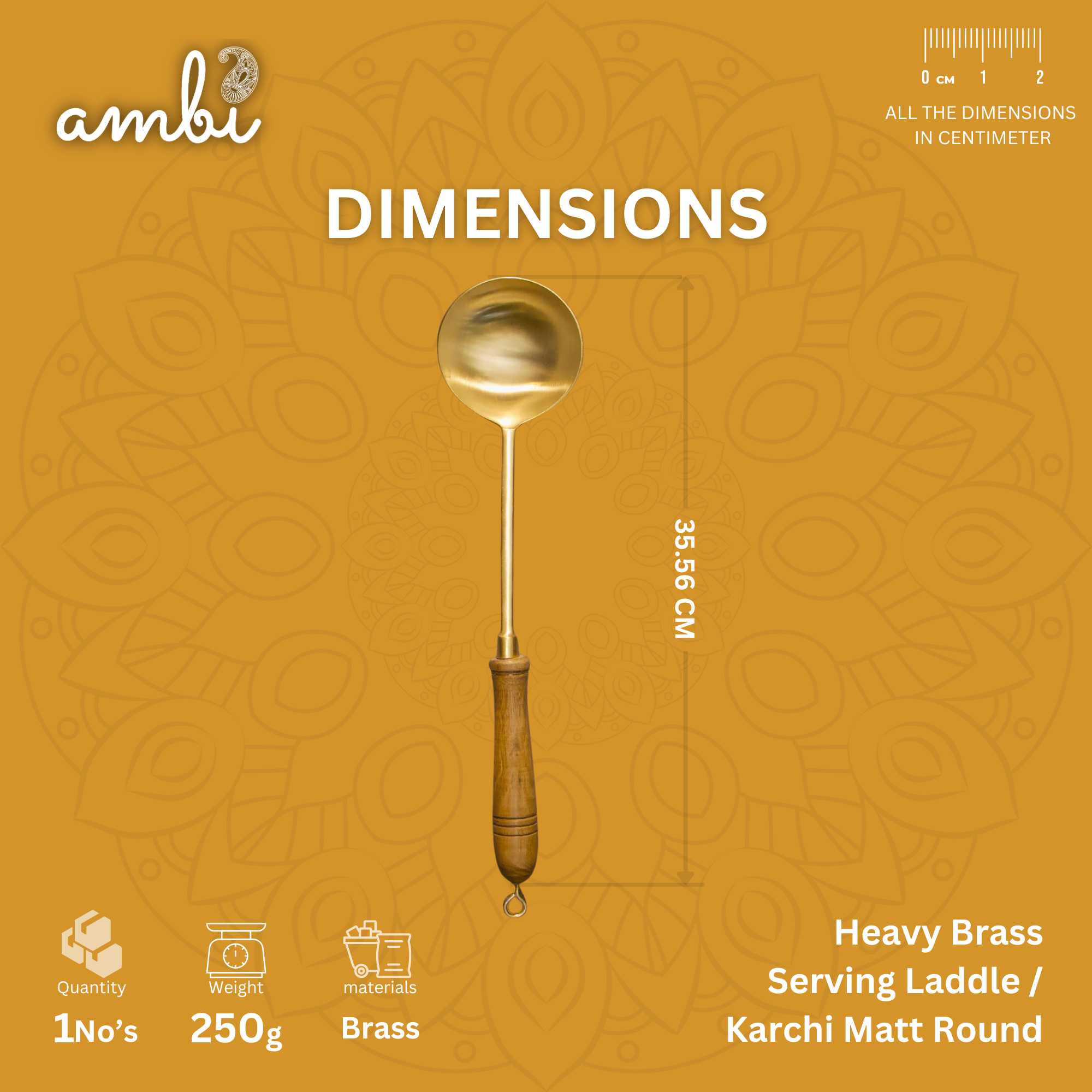 Heavy Brass Serving Ladle / Karchi Matt Round