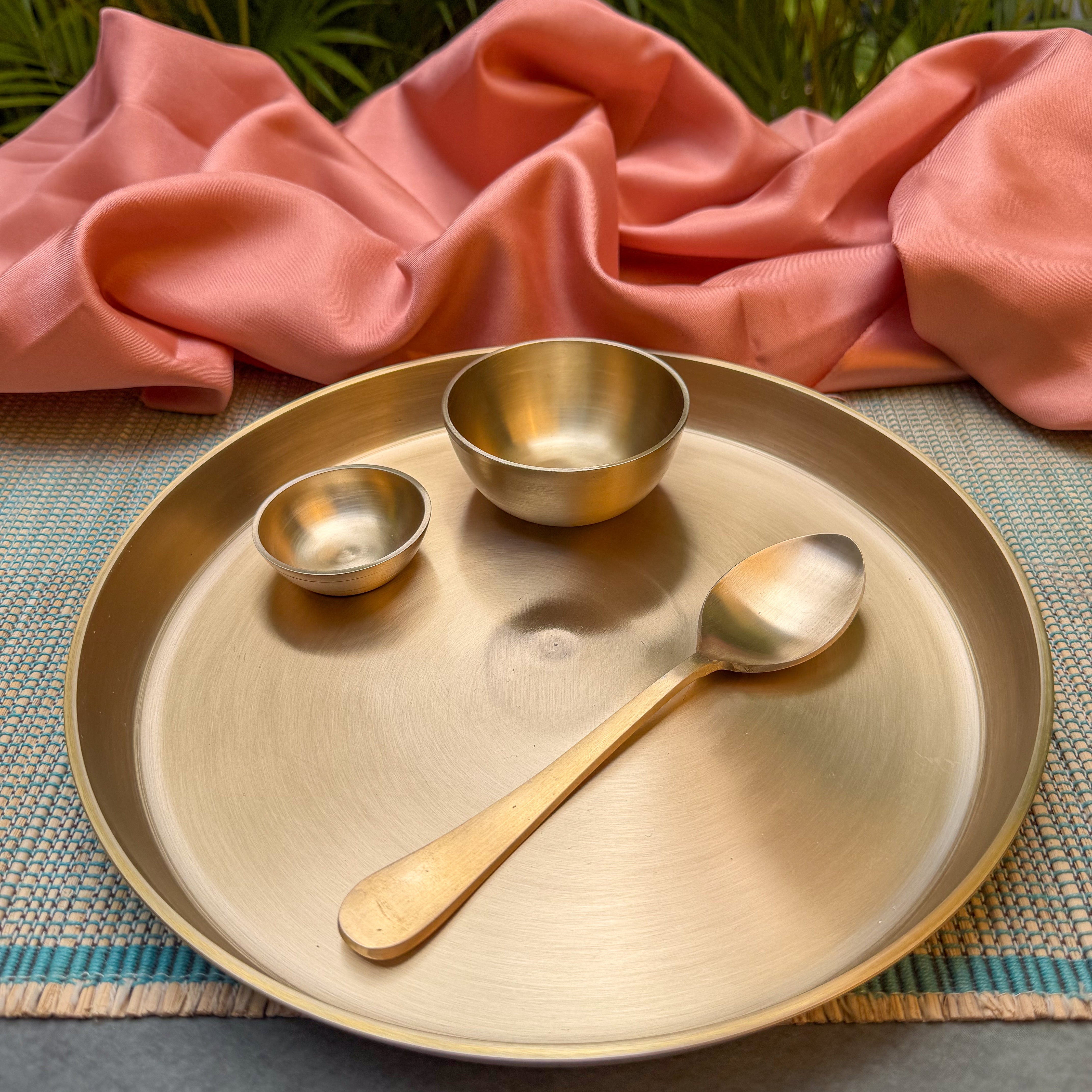 Ambi Pure Brass Small Thali Set of 4 | Kids Thali & Breakfast Thali Set