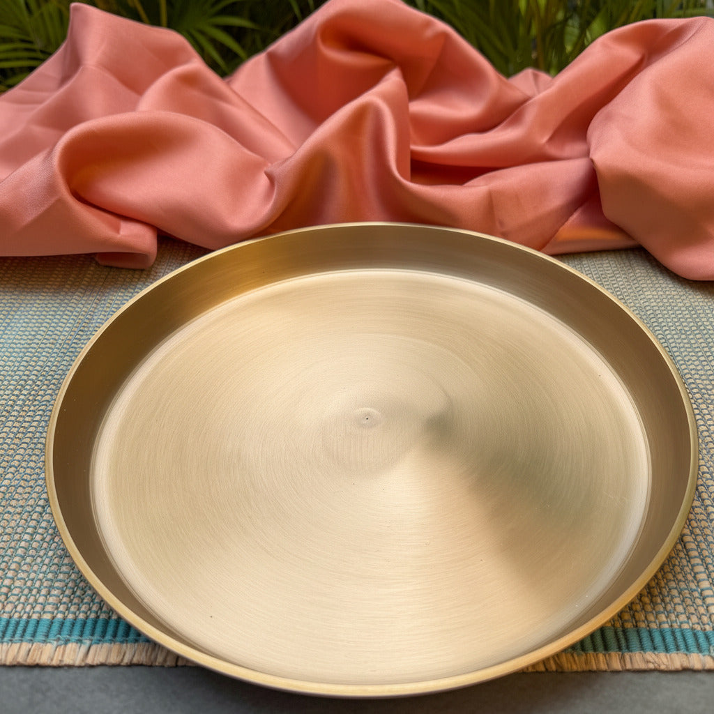 Ambi 100% Pure Brass Thali with High Edge — 9.5 Inch Pooja & Dining Plate