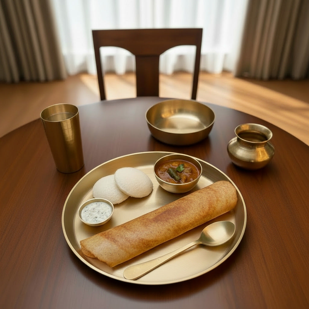 Ambi Pure Brass Small Thali Set of 4 | Kids Thali & Breakfast Thali Set