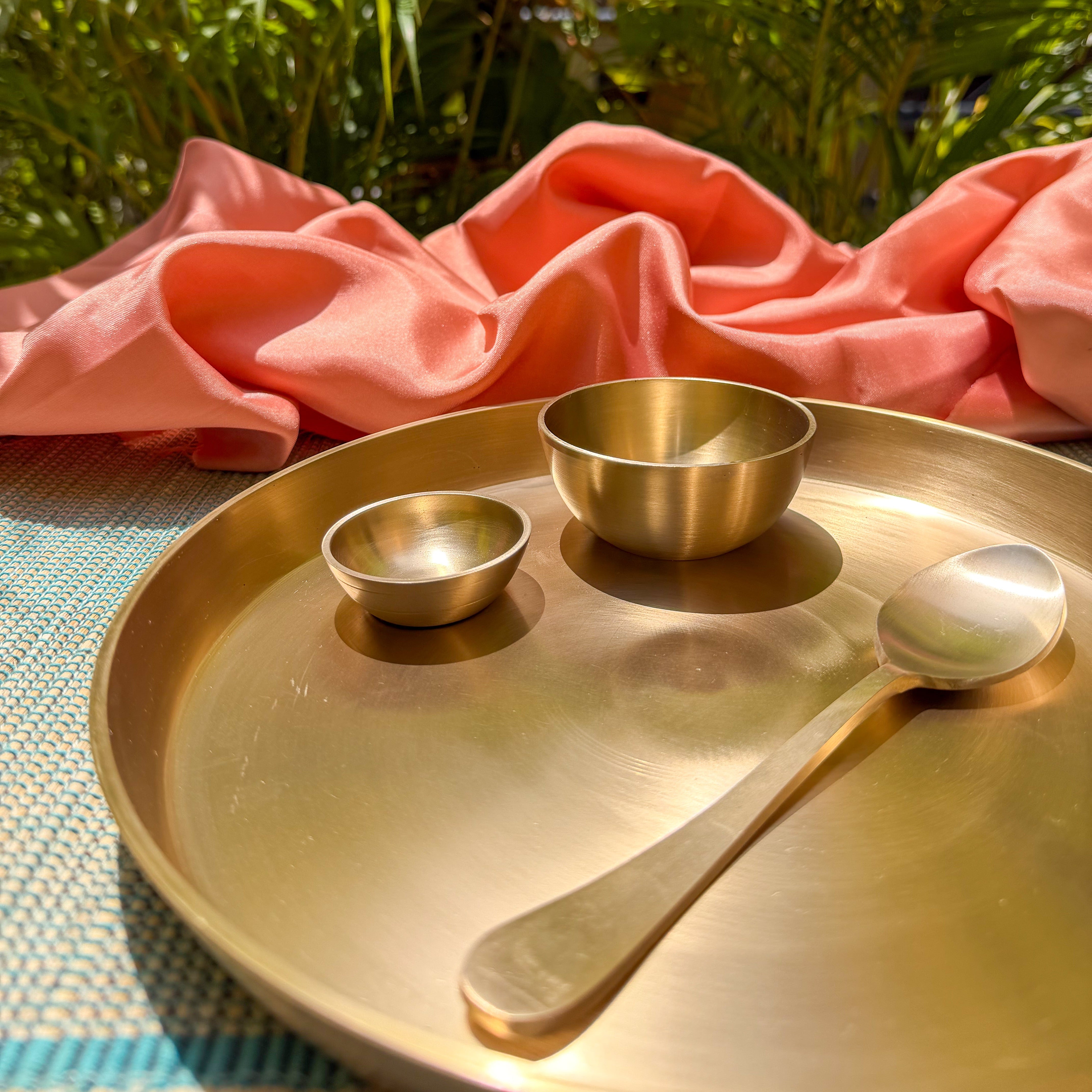 Ambi Pure Brass Small Thali Set of 4 | Kids Thali & Breakfast Thali Set