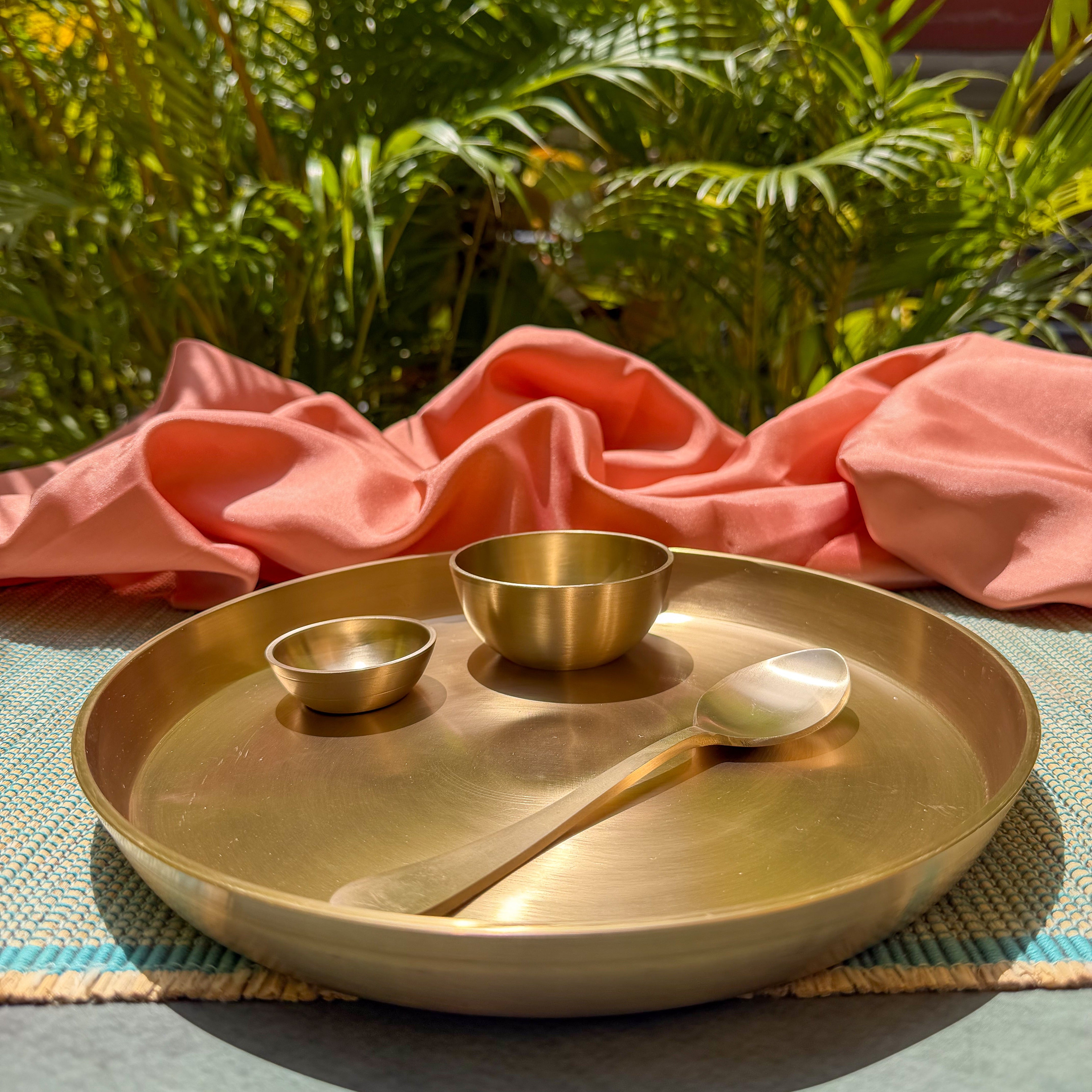 Ambi Pure Brass Small Thali Set of 4 | Kids Thali & Breakfast Thali Set
