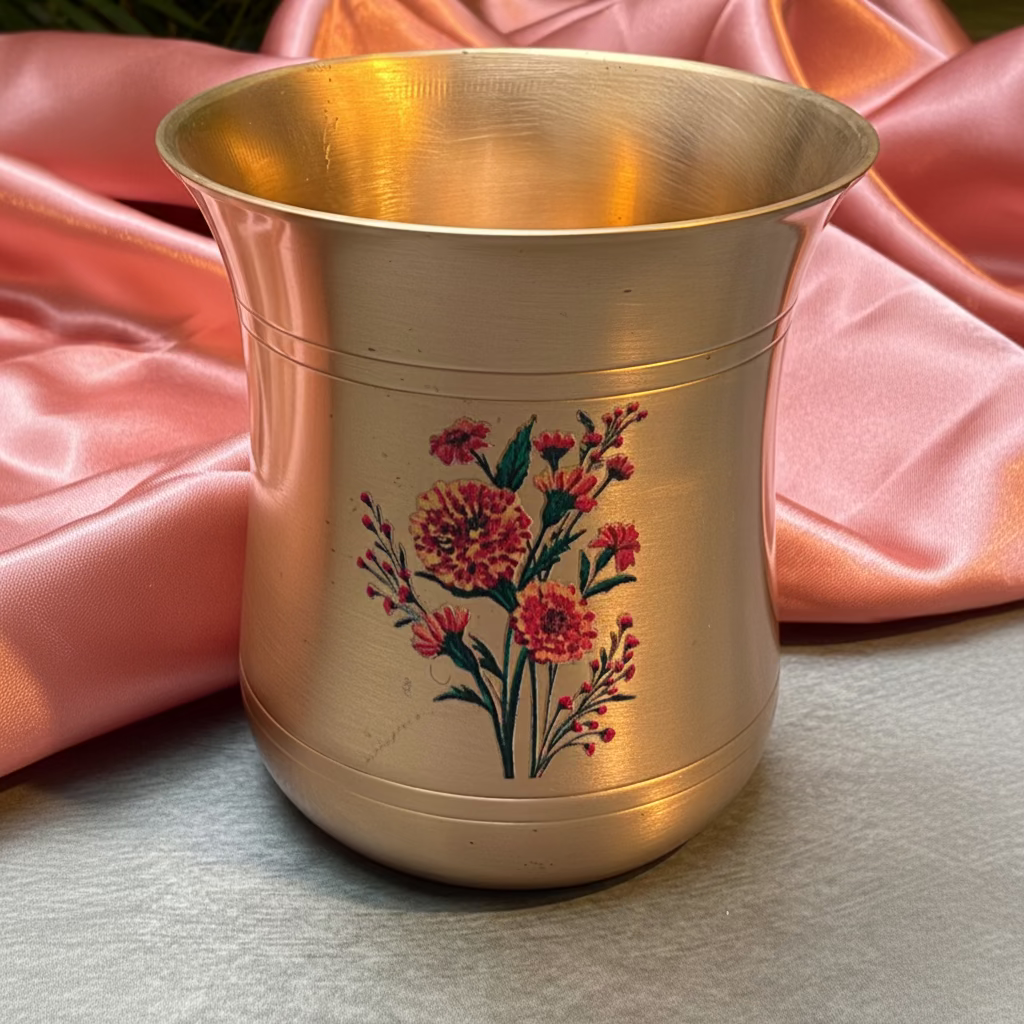 Ambi 100% Pure Kansa Marigold Hand Painted Lota Glass — A Traditional Legacy (275 ML)