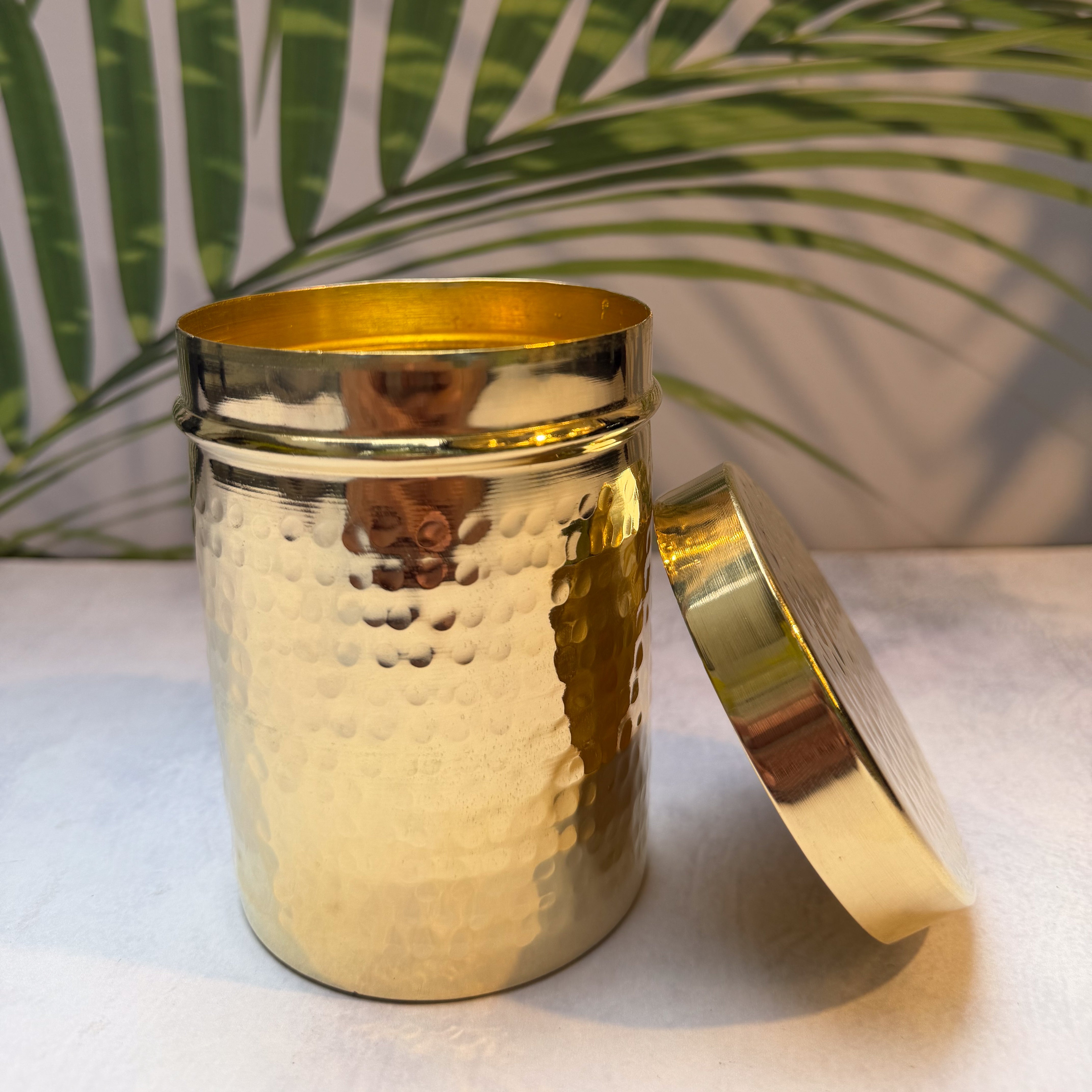 Ambi Home Pure Brass Hammered Dabba | Kitchen Storage Box for Atta, Dal, Spices
