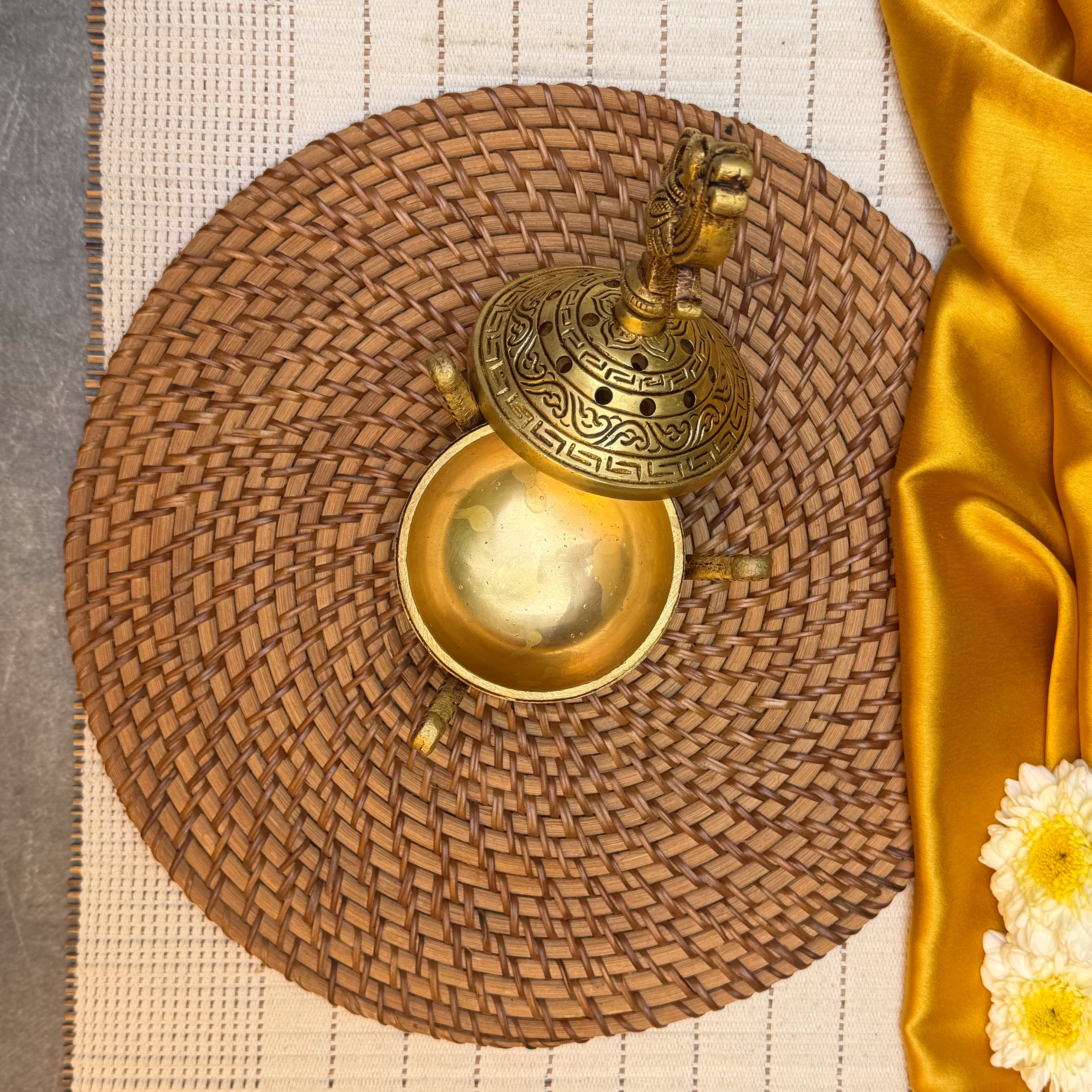 Ambi Brass Peacock Lid Dhuni | Traditional Dhoop Dani with Peacock Design | Decorative Brass Incense Burner for Pooja, Havan & Home
