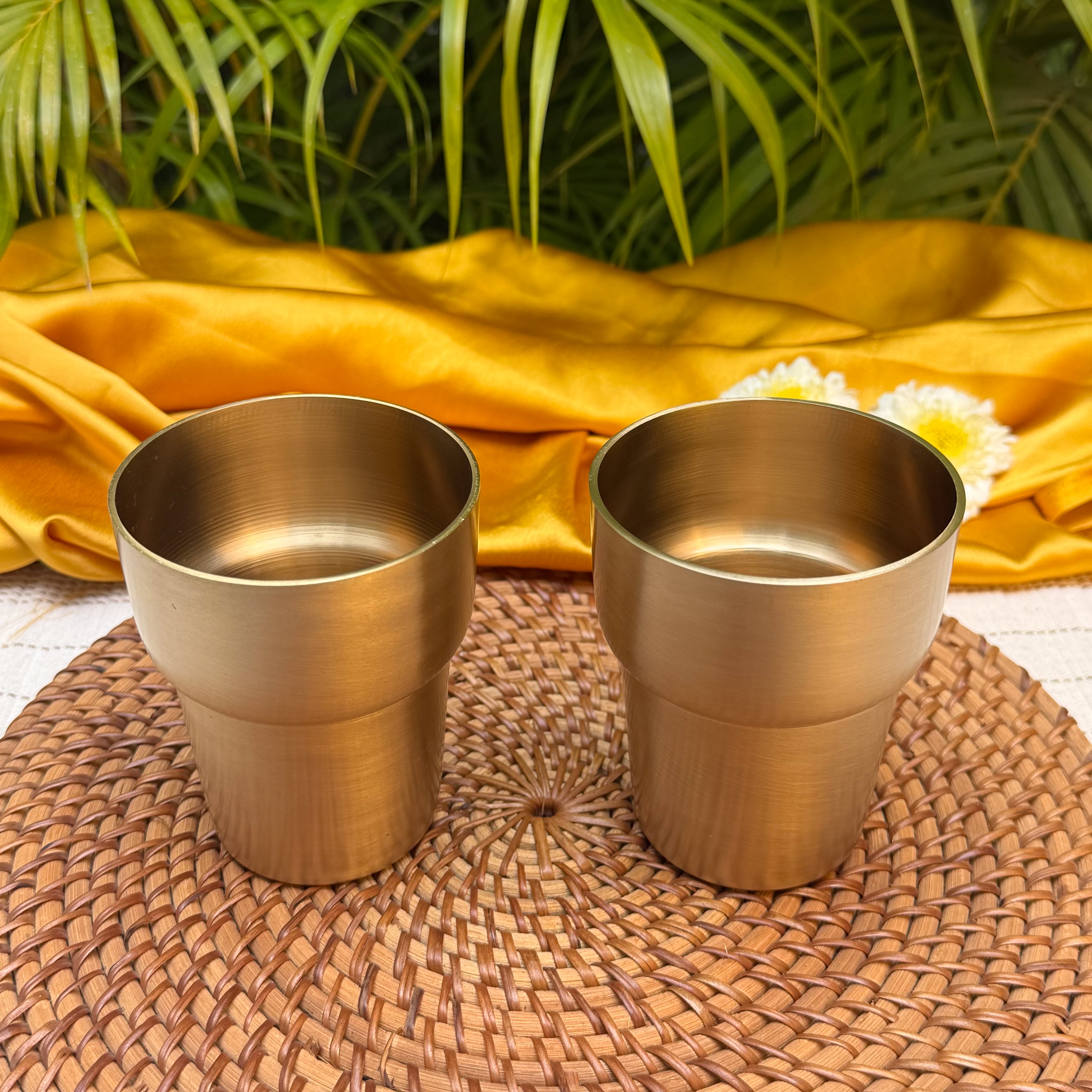 Ambi Pure Brass Designer Modern Glass Gift Set – Set of 2, 300 ML Each, Heavy Make, Premium Brass Drinking Glasses with Elegant Designer Gift Box