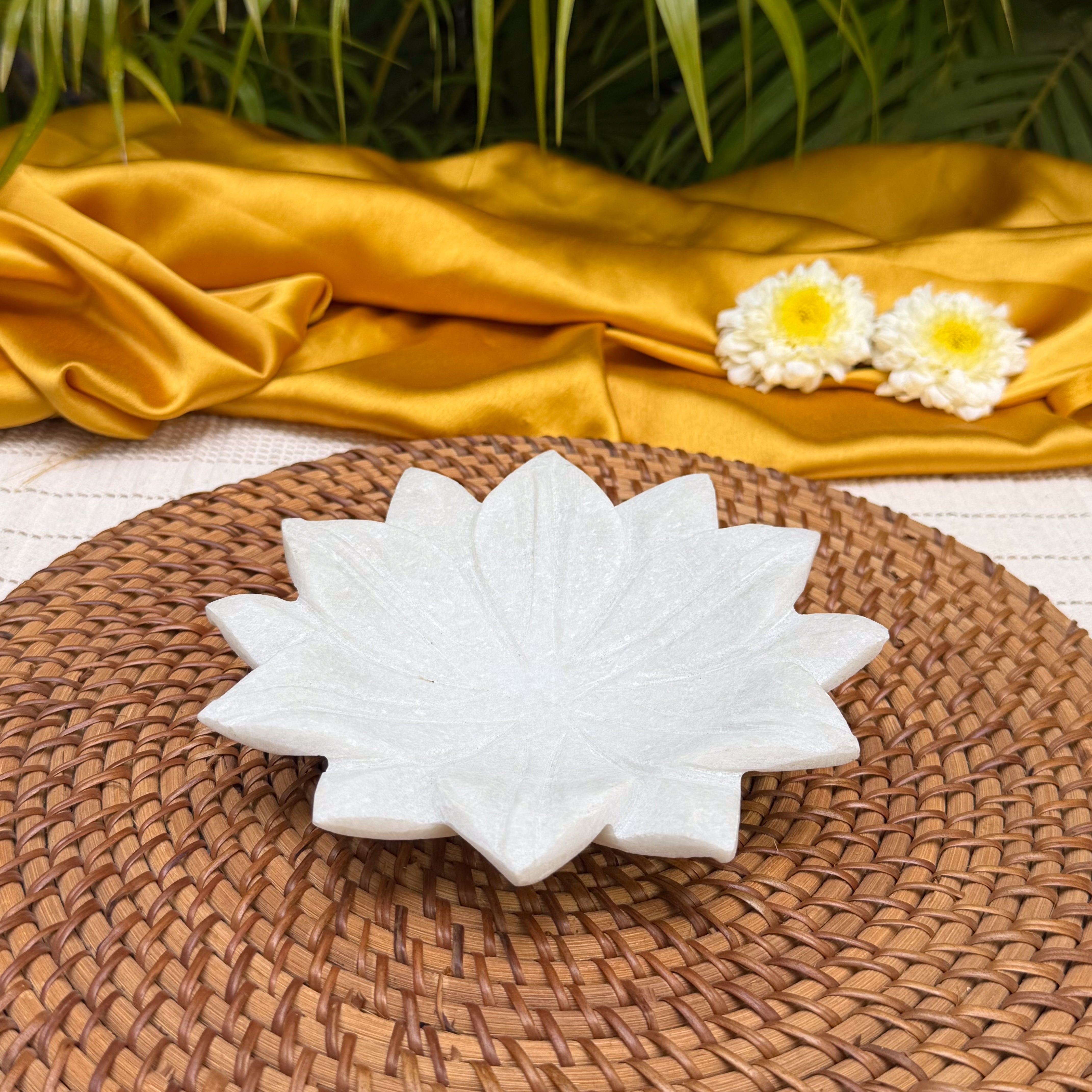 Ambi Floral Marble Diya | Elegant Lotus Flower Shaped Oil Lamp for Pooja, Aarti, Festive Decor & Gifting