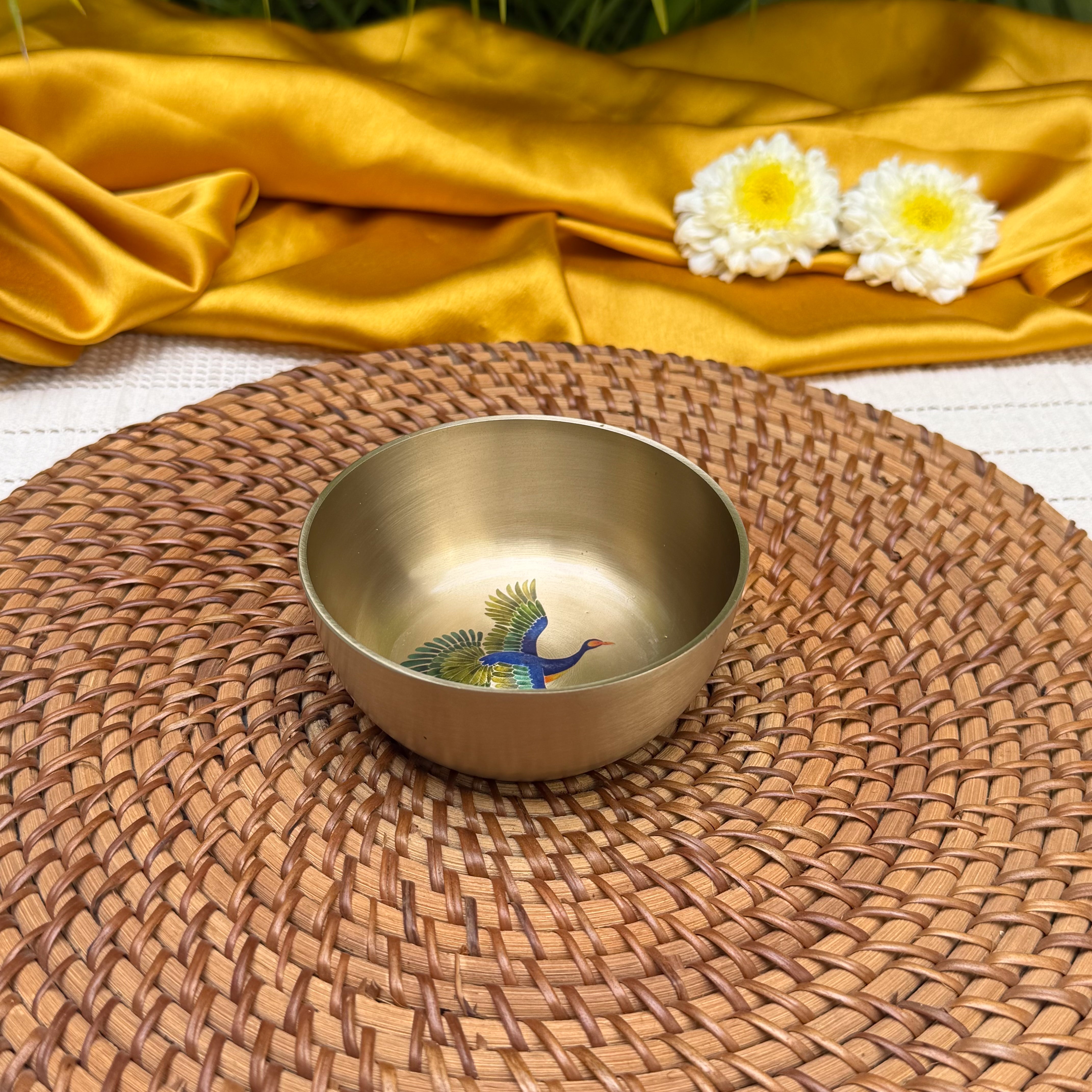 Ambi Pure Kansa Pattachitra Bird Hand Painted Bowl – 3.5 Inch | 180 ML