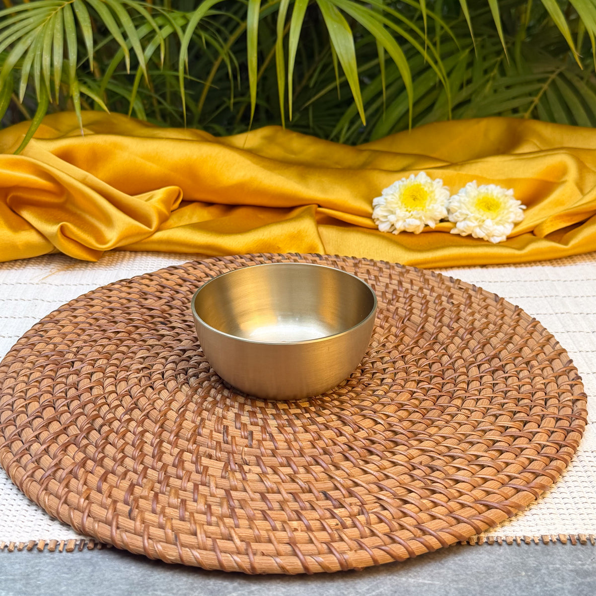 AMBI 100% Pure Kansa Small Marigold Hand Painted Finish Small Bowl - 3.5 Inch - 180 ML