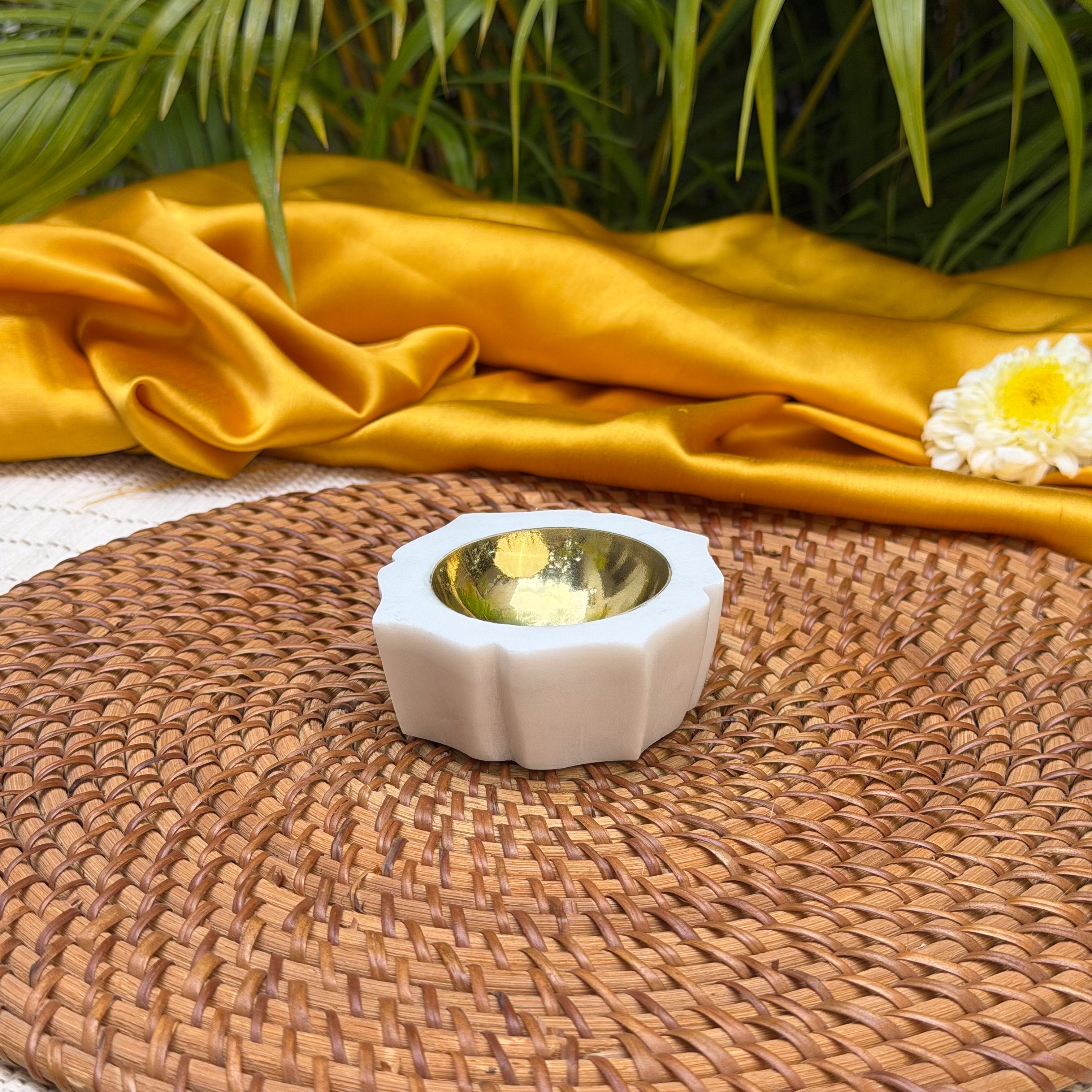 Ambi Brass & Marble Diya – Small | Elegant Traditional Oil Lamp for Pooja, Festive Decor & Gifting