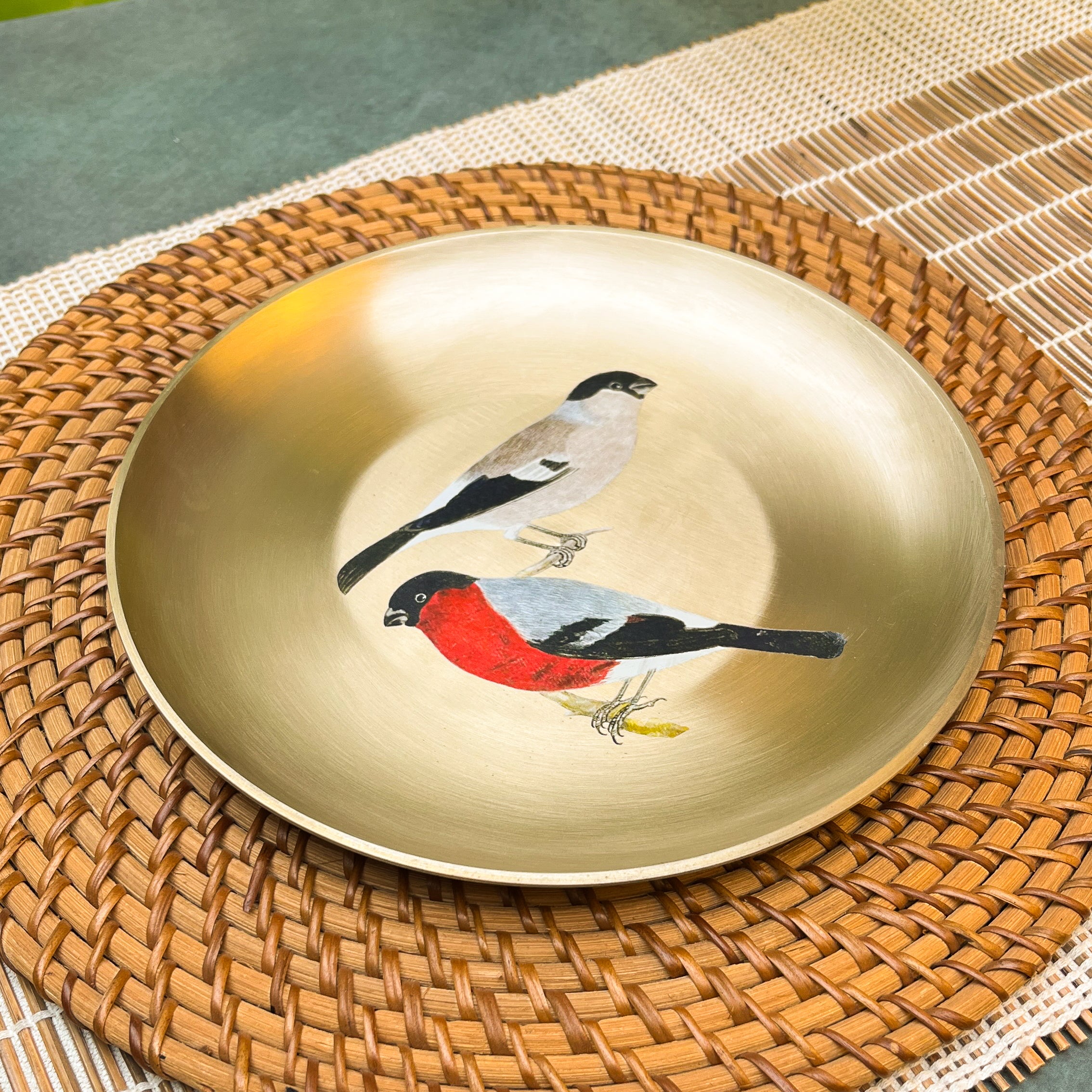 AMBI 100% Pure Lead Free Kansa Sparrow Hand Painted Finish Plate / Thali / Pooja Plate / Kids Plate - 8 inches