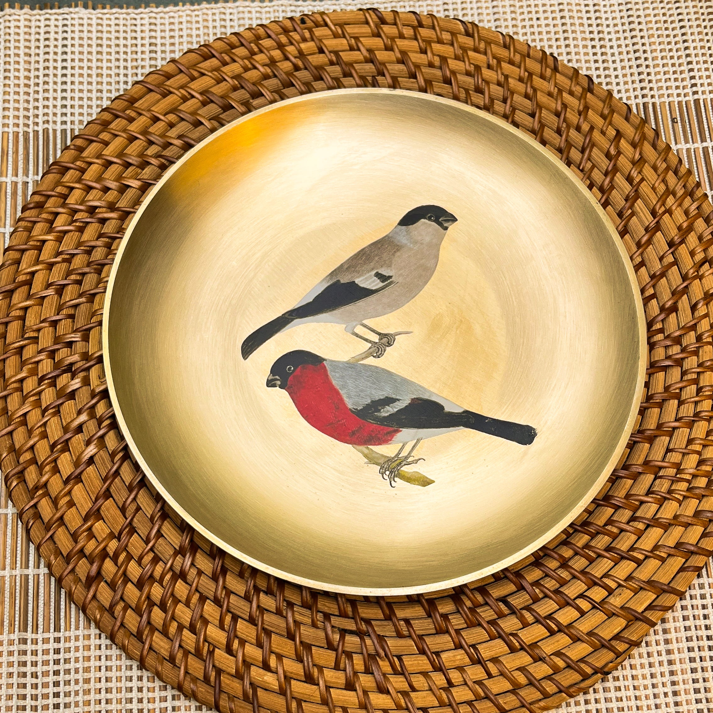 AMBI 100% Pure Lead Free Kansa Sparrow Hand Painted Finish Plate / Thali / Pooja Plate / Kids Plate - 8 inches