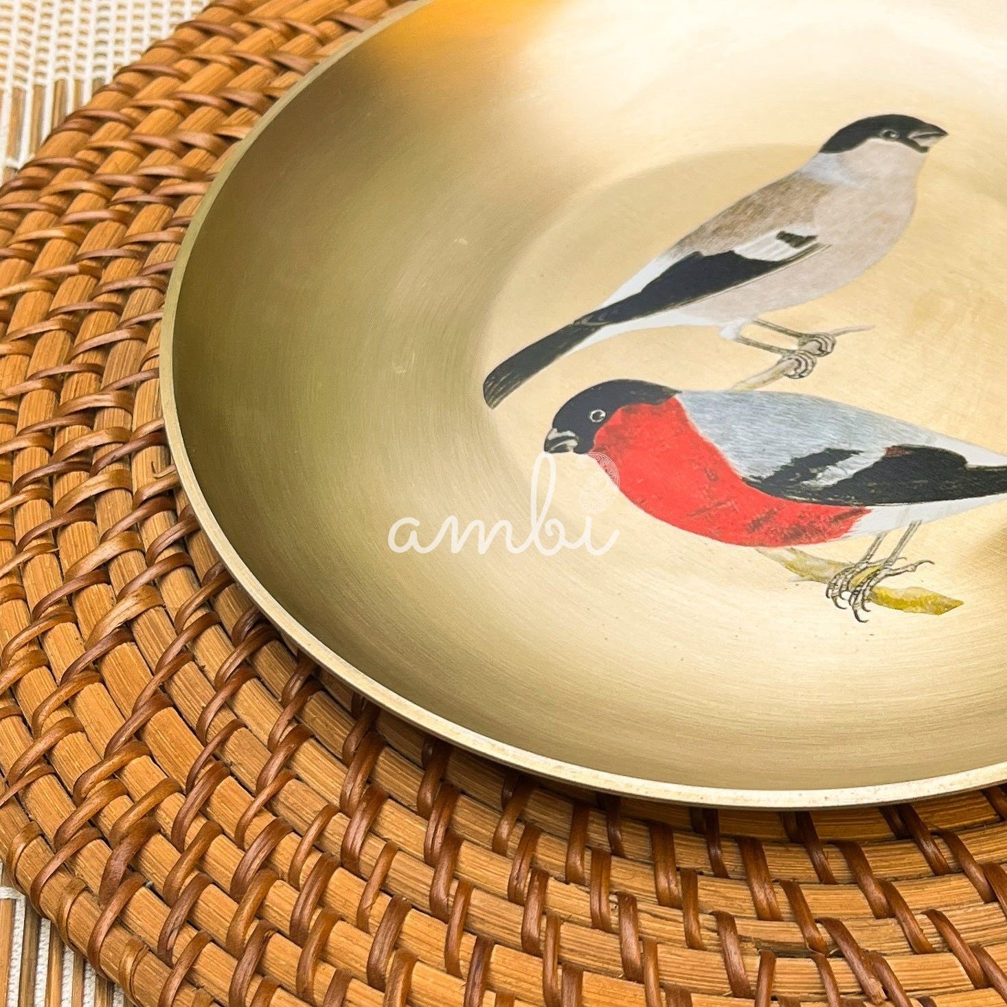 AMBI 100% Pure Lead Free Kansa Sparrow Hand Painted Finish Plate / Thali / Pooja Plate / Kids Plate - 8 Inch