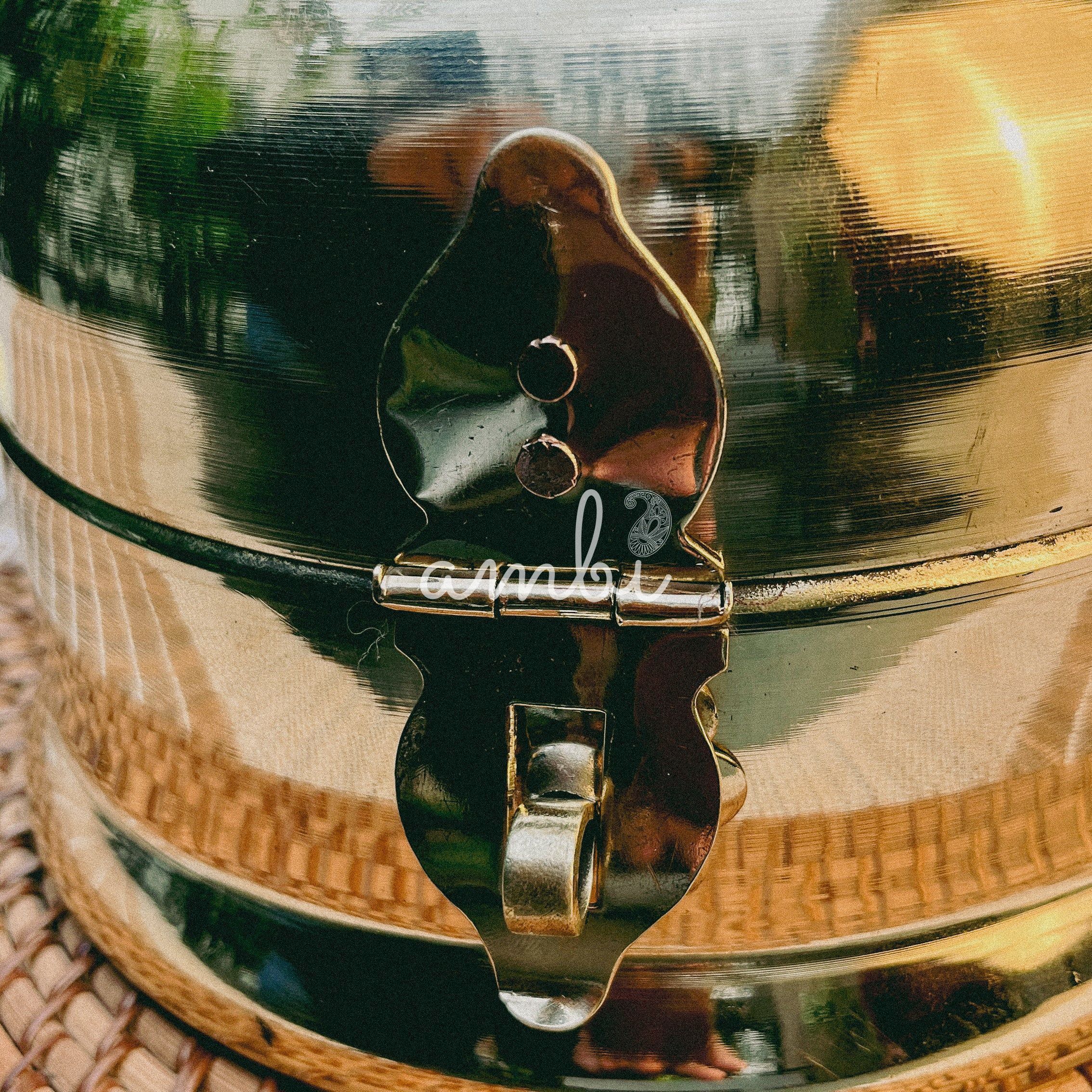 Ambi Traditional Heavy Brass Storage Box / Roti Box with Ornamental Handle – Large Size