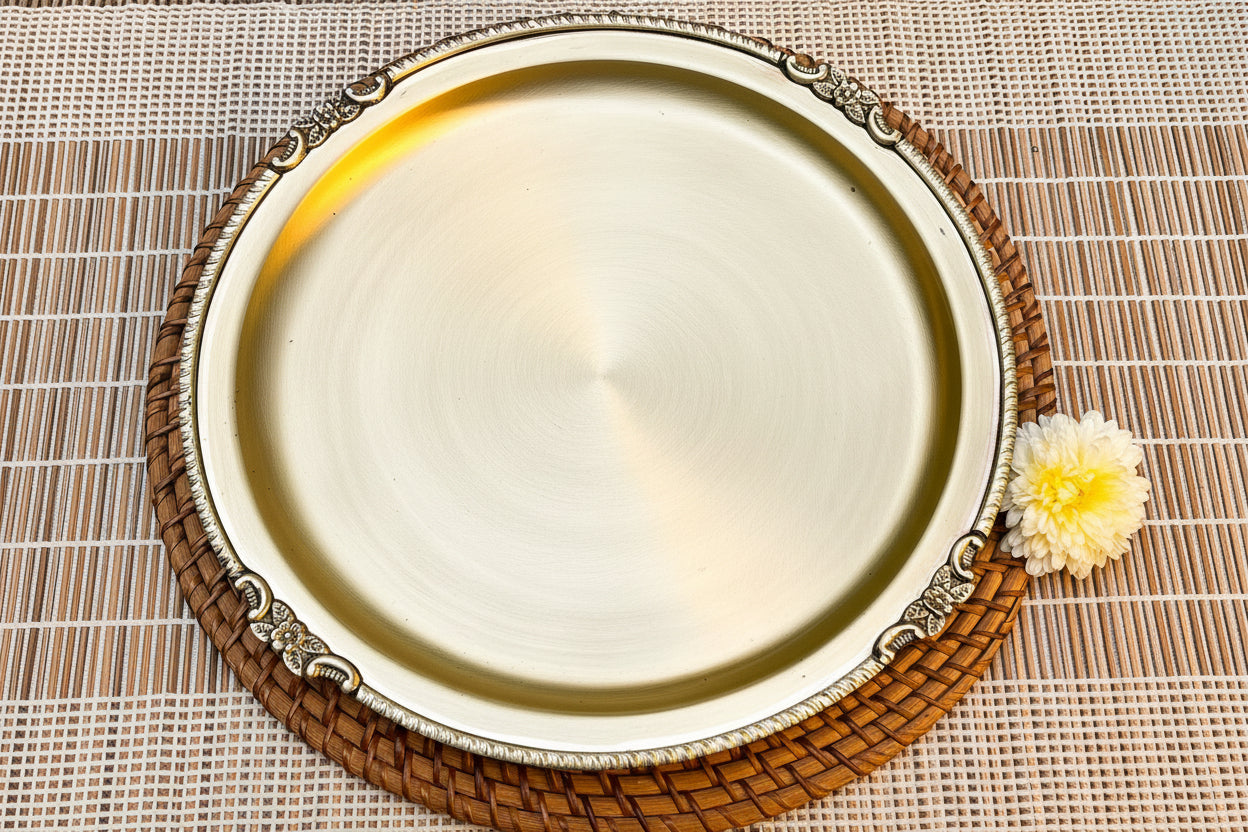 Ambi Vintage Pure Brass Plate with Motif 12 inch