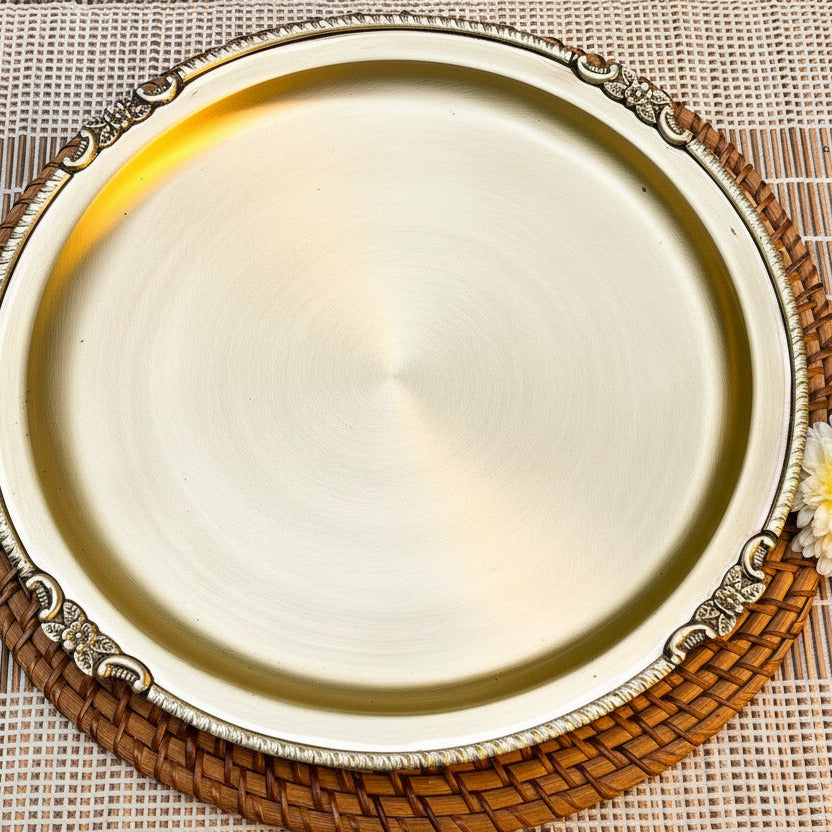 Ambi Vintage Pure Brass Plate with Motif 12 inch