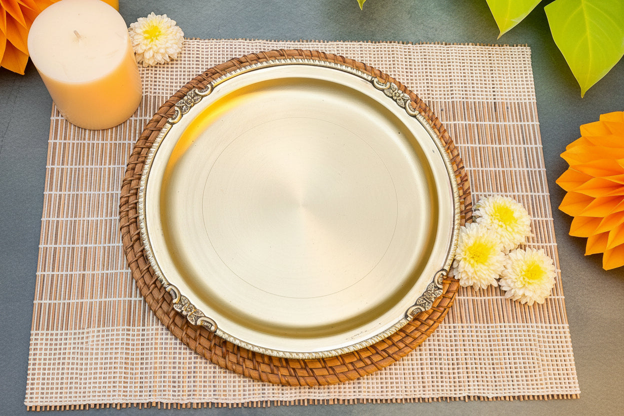 Ambi Vintage Pure Brass Plate with Motif 12 inch