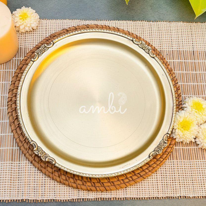 Ambi Vintage Pure Brass Plate with Motif 12 inch