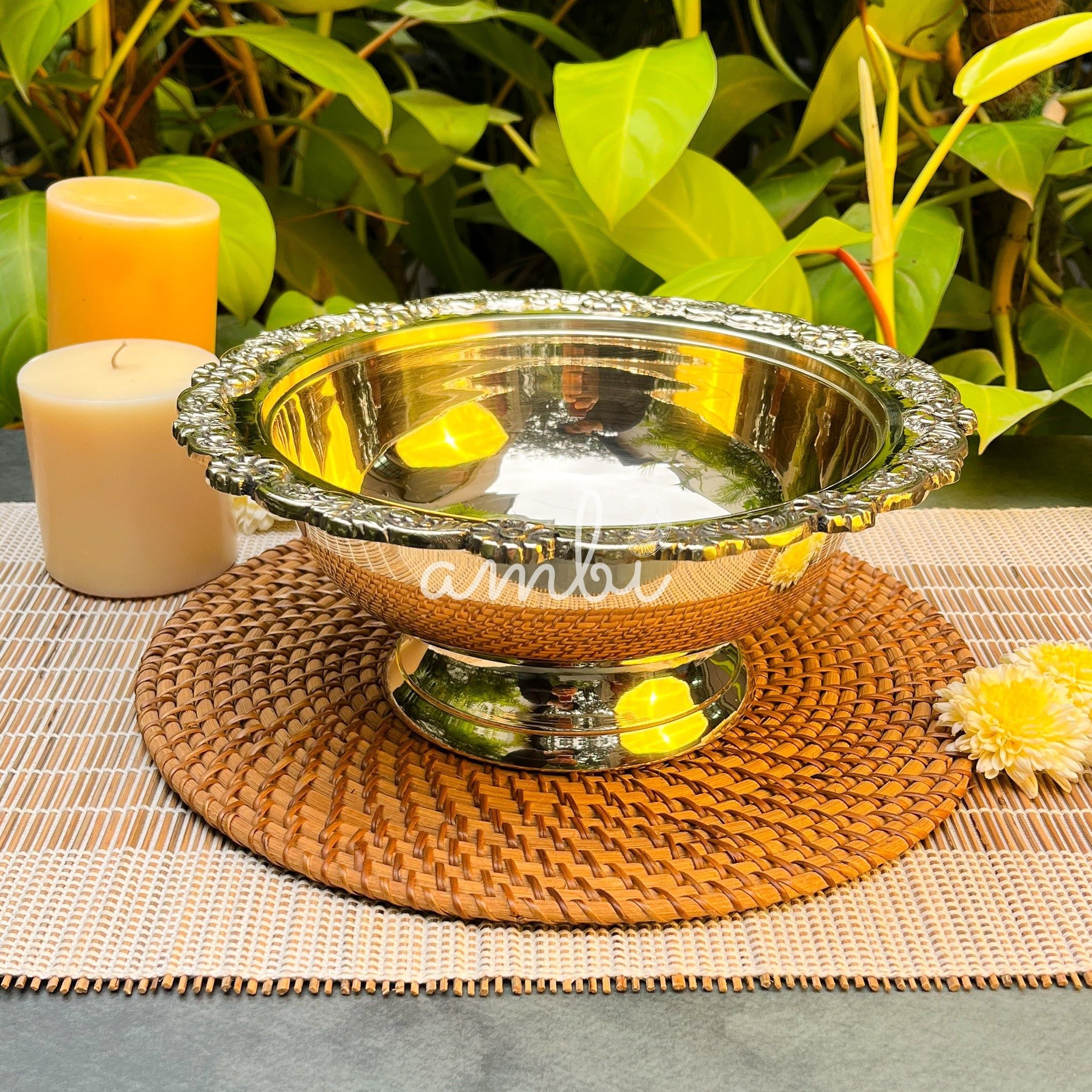 Ambi Lead Free Pure Brass Vicotorian Serving Bowl with Ornate Floral Lid Large