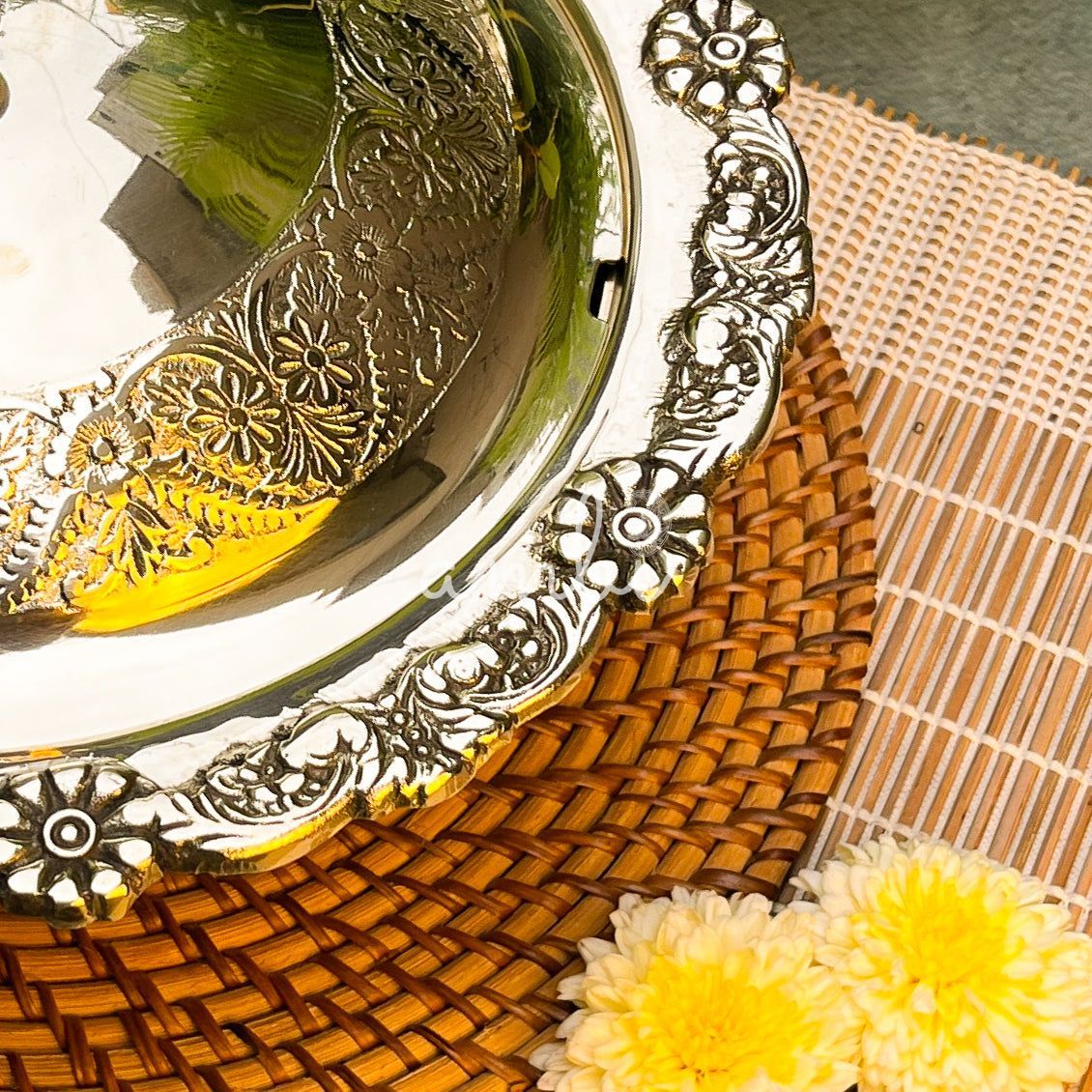 Ambi Lead Free Pure Brass Vicotorian Serving Bowl with Ornate Floral Lid Large