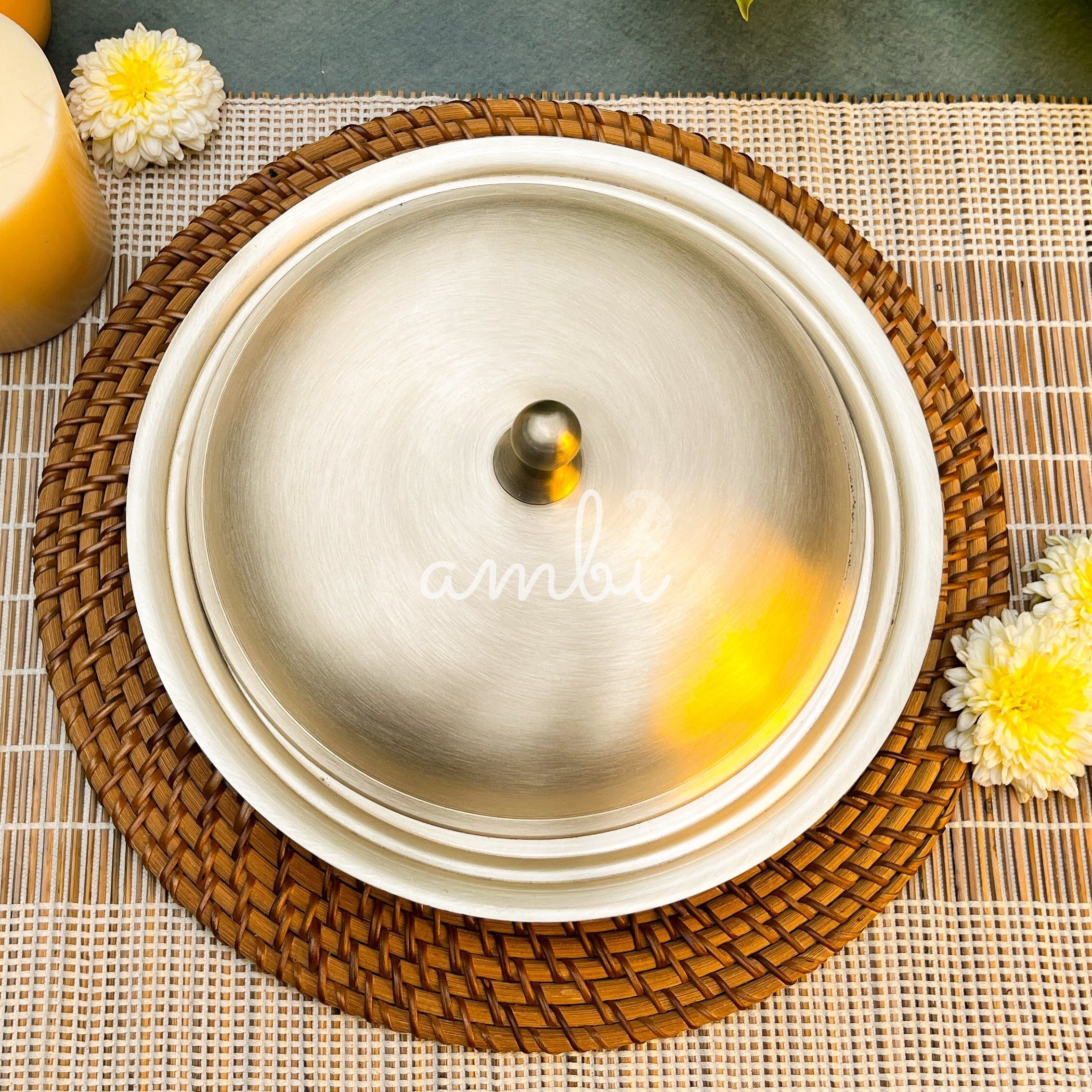 Ambi Lead Free 100% Pure Kansa Serving Handi with Dome Lid Medium